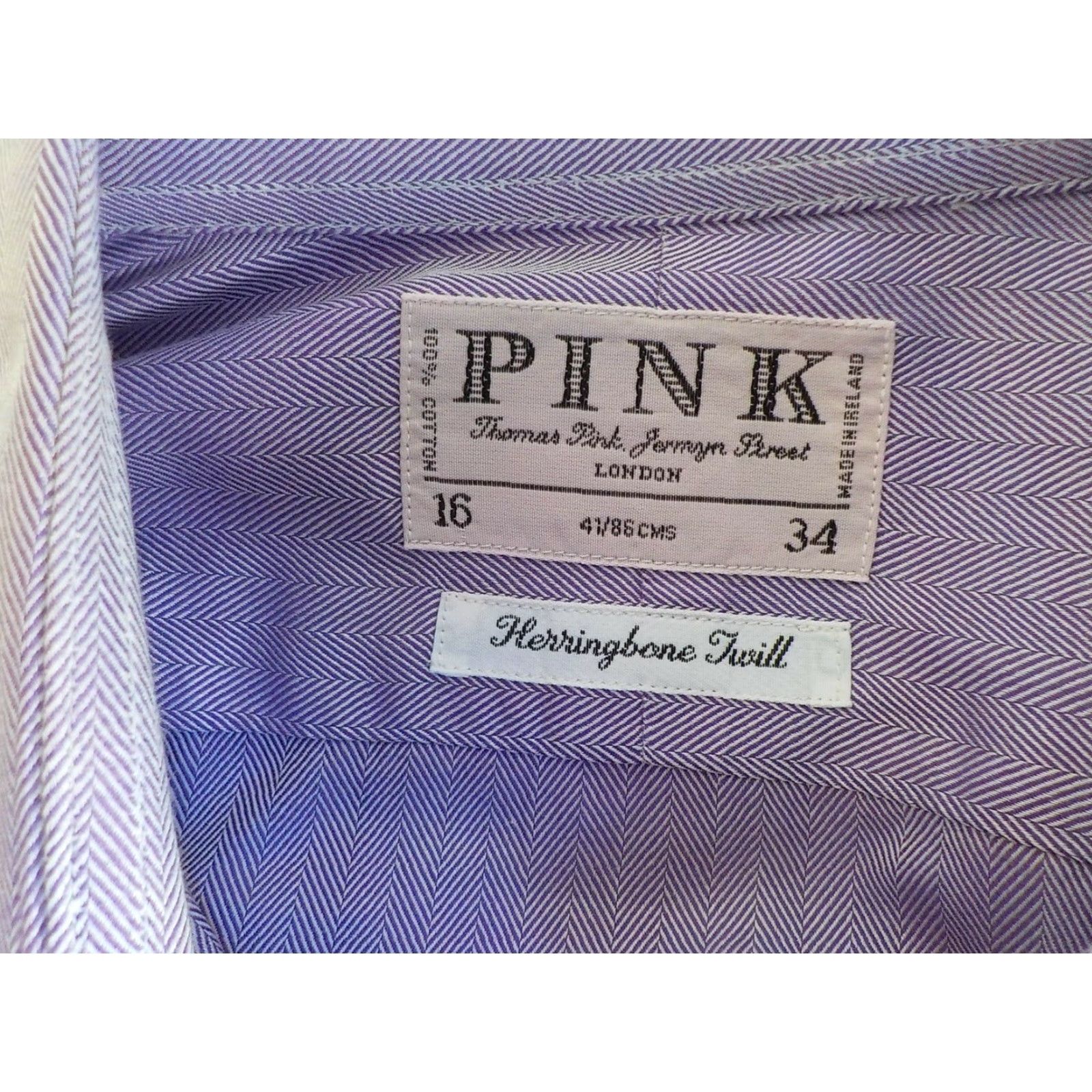 Pinko PINK by Thomas Pink Dress Shirt Purple Herringbone Twill French Cuffs 16-34 Classic Fit Dress Shirt Mens Size 42R - 4 Thumbnail
