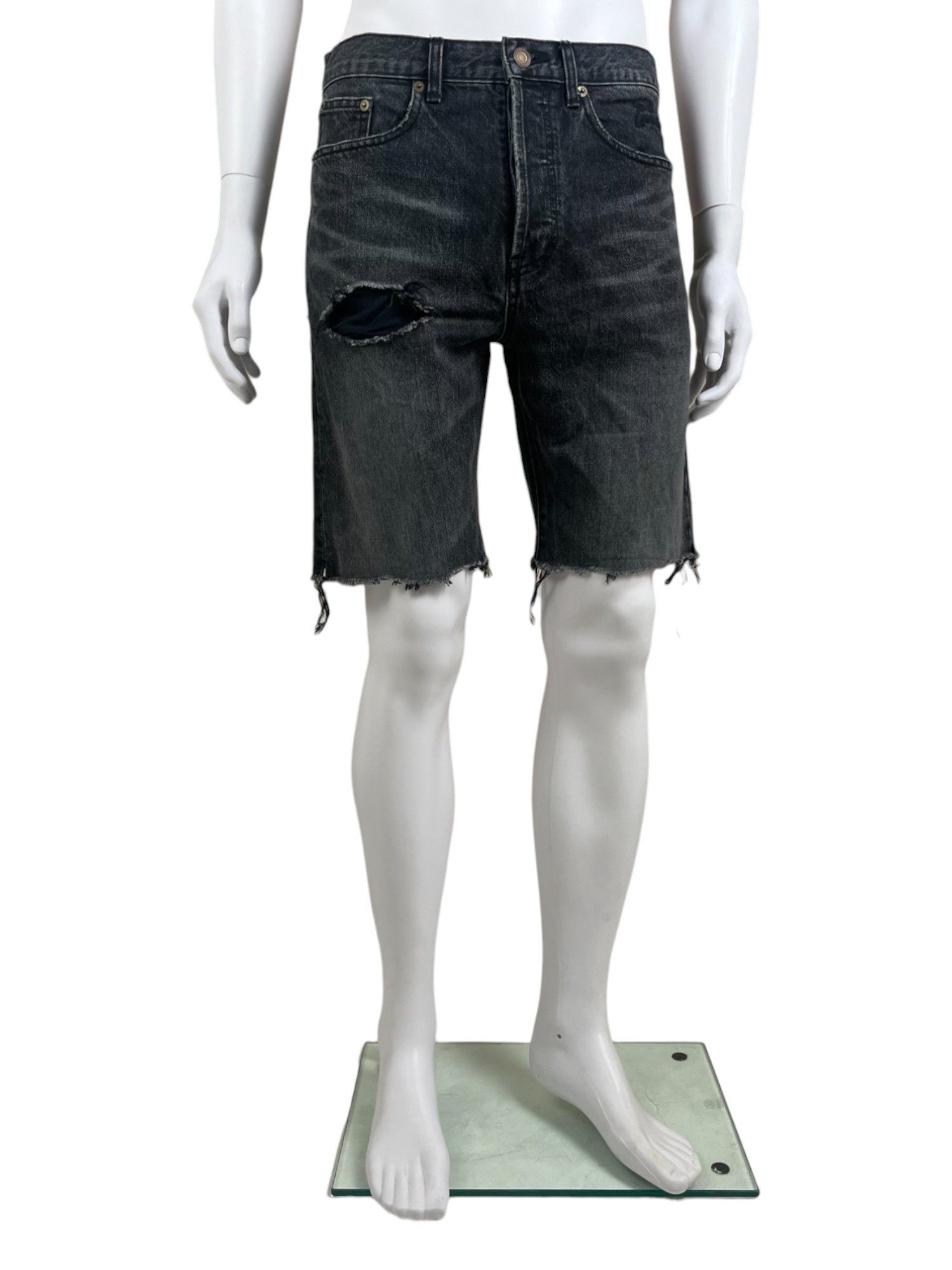 by Anthony Vaccarello S/S 2017 Distressed Black Denim Shorts