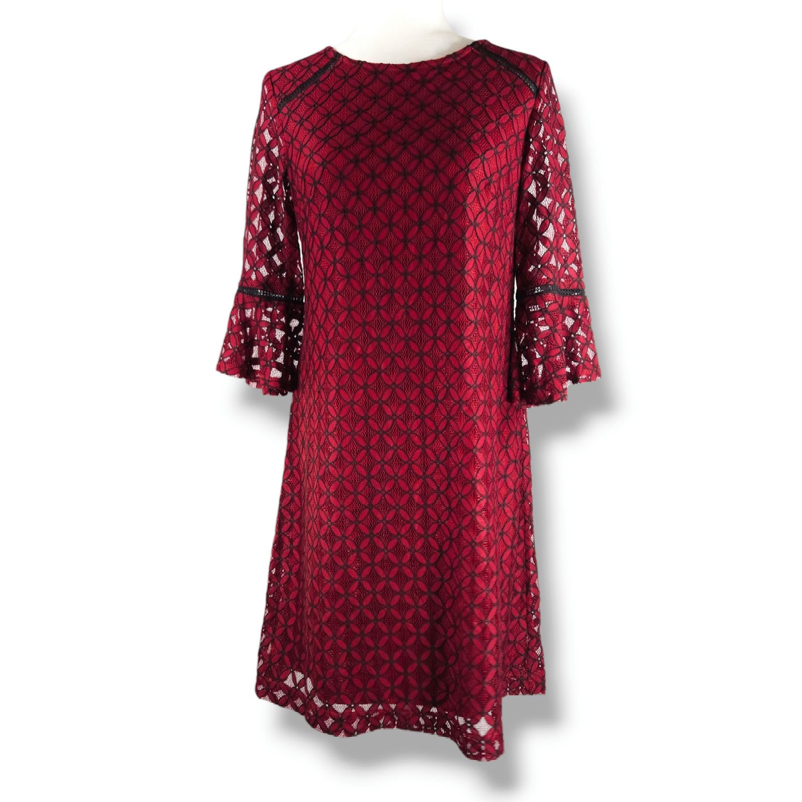 Other EUC Sandra Darren Lace Overlay Sheath Dress Sz. 6 Wine Black Size M / US 6-8 / IT 42-44 - 2 Thumbnail