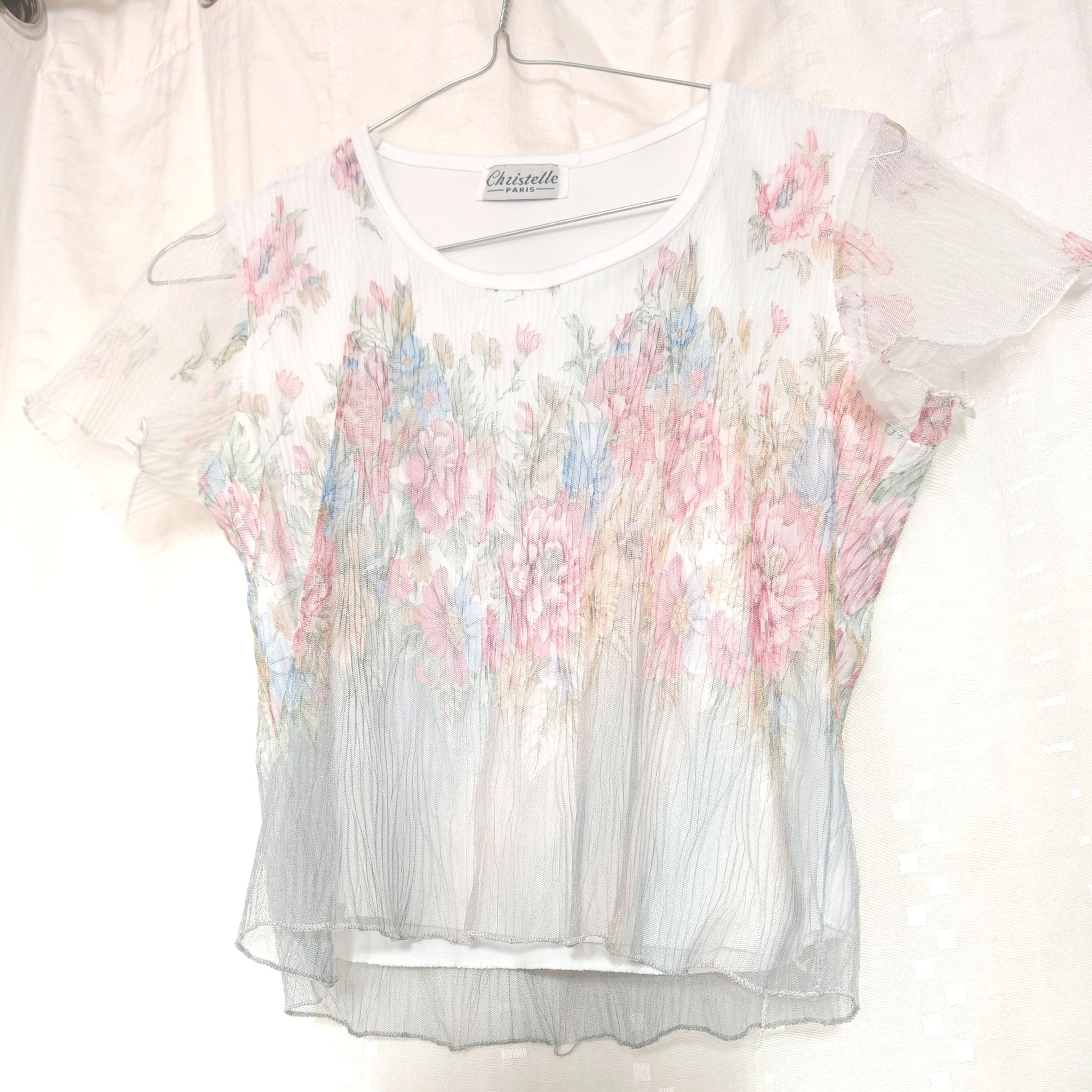 Vintage Vintage French Sheer Mesh Floral Crop Top Flare sz S 90s Y2K Size S / US 4 / IT 40 - 3 Thumbnail
