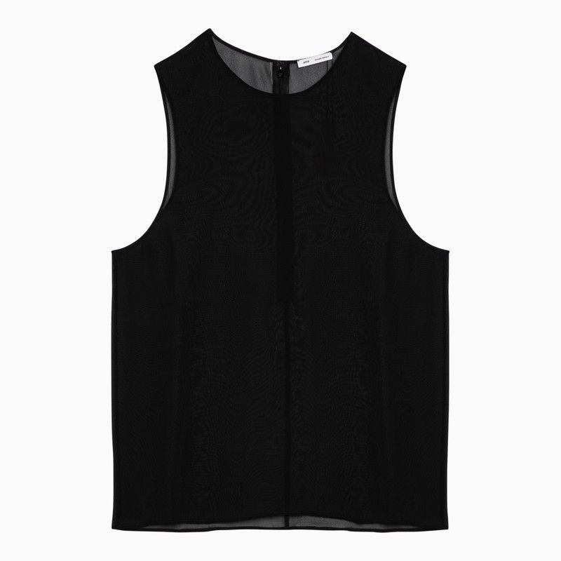 image of Ami Paris Semi-Transparent Black Silk Top, Women's (Size Small)