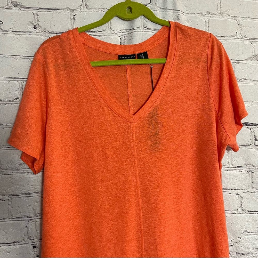 Elie Tahari NWT New Tahari Linen Blend V-Neck Orange Top Size 1X Size XL / US 12-14 / IT 48-50 - 3 Thumbnail