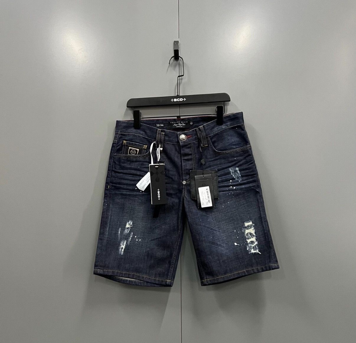 Philipp Plein Philipp Plein Dark Blue Distressed Denim Shorts J41 Size US 31 - 1 Thumbnail