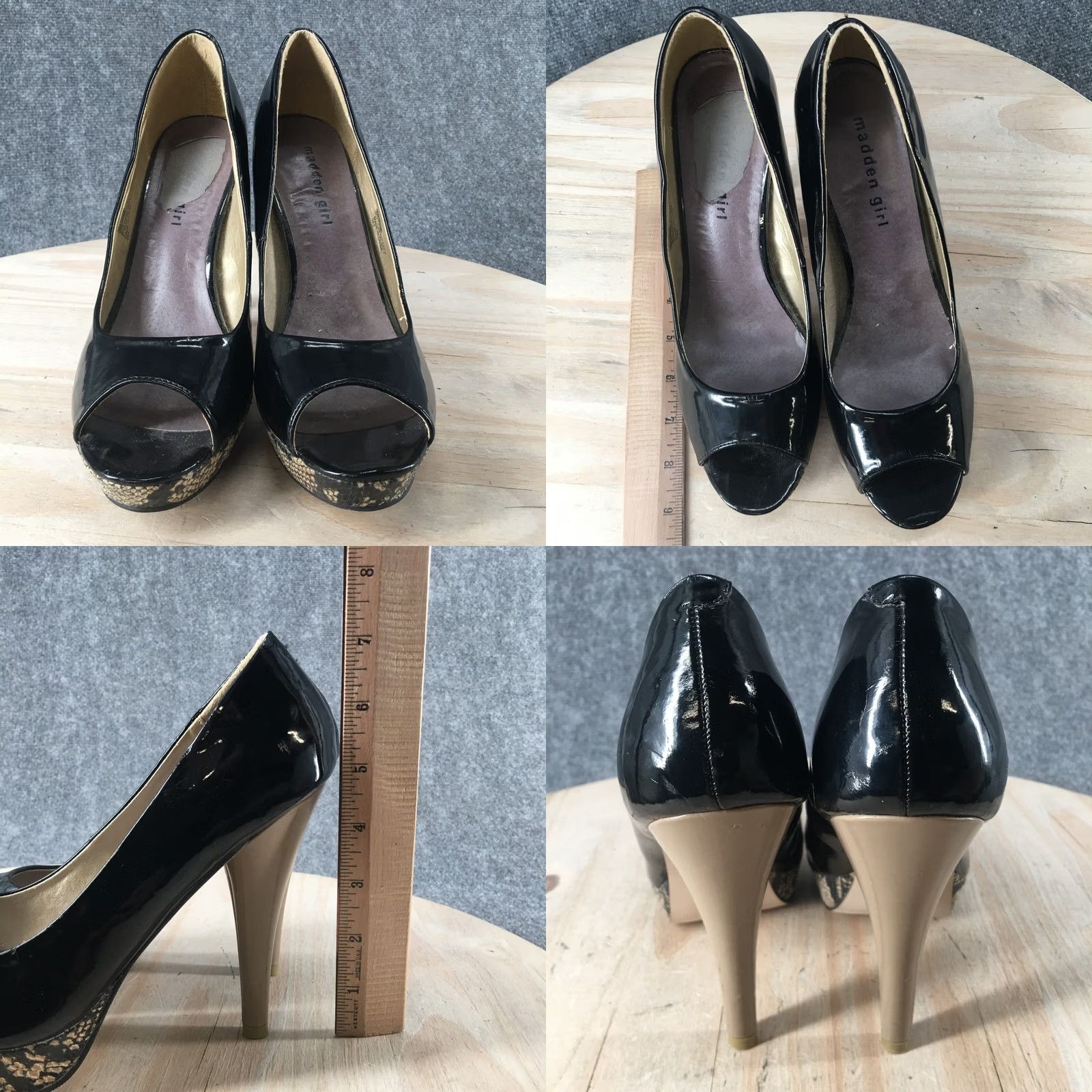 Vintage Madden Girl Heels Womens 8.5 Black Snakeskin Pumps Slip On Peep Toe Size US 9 / IT 39 - 8 Thumbnail