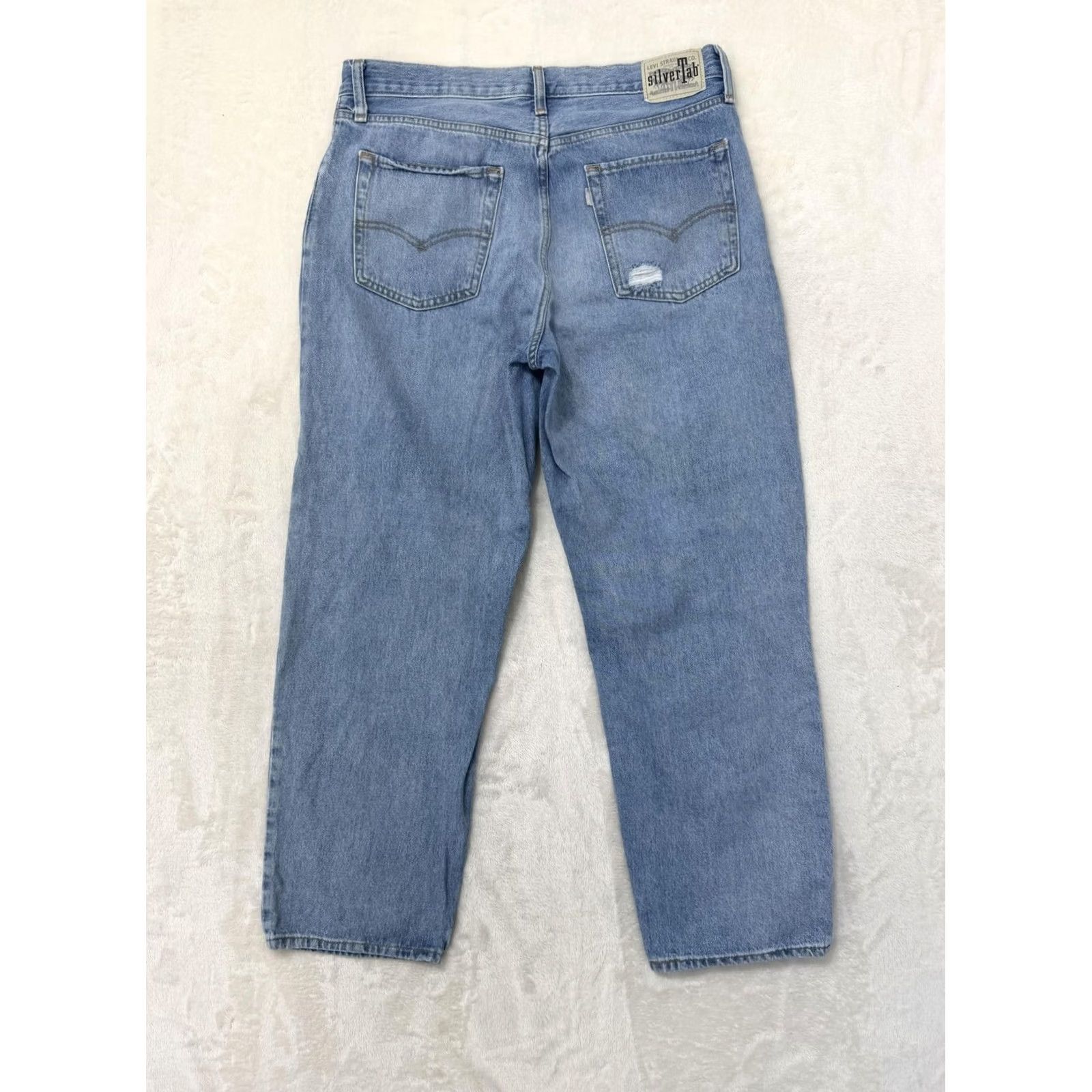 Levi's Levis SilverTab 94 Baggy Jeans Mens 34x32 Blue Light Wash Distressed Denim Jeans Distressed Pockets Logo Zip Mens Straight 34 32 Jeans Blue Size US 34 / EU 50 - 6 Thumbnail