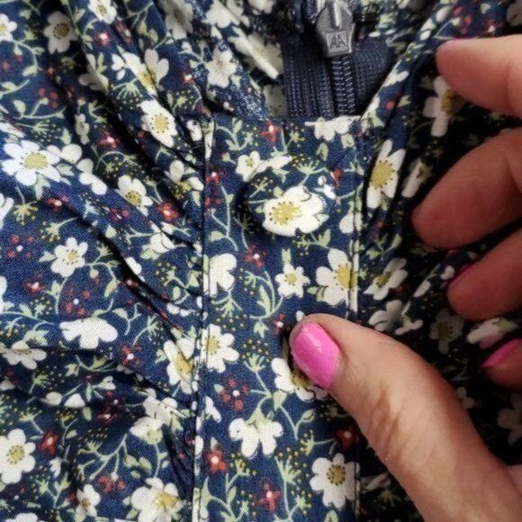 Vintage Dress Forum Navy Floral Vneck Sleeveless Rushed Zippered Sz Size M / US 6-8 / IT 42-44 - 8 Thumbnail