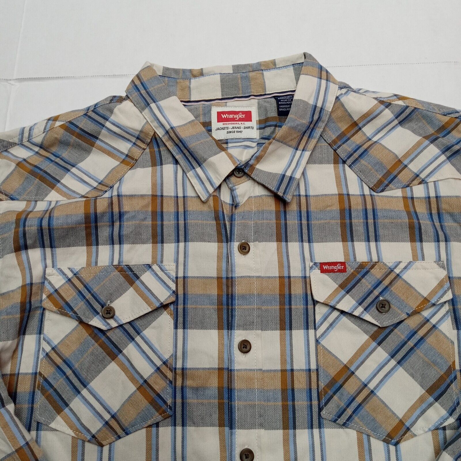 Wrangler Wrangler Slim Fit Shirt Men's 3XL Cowboy Wash Beige Plaid Size US XXL / EU 58 / 5 - 3 Thumbnail