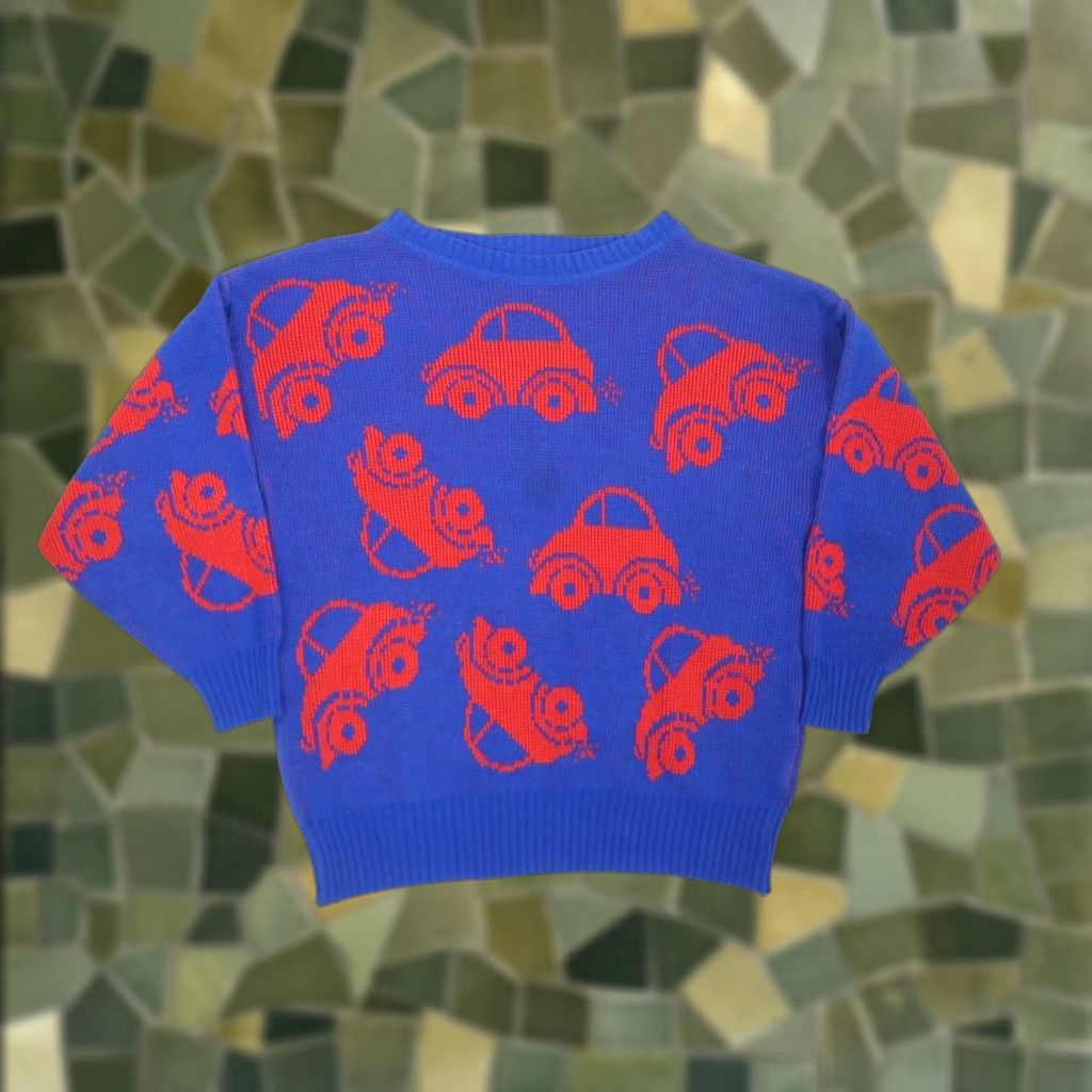 Vintage VINTAGE Fetagetti Car Print Sweater Blue Red 80s Women L Knit Crew Neck Long Sleeve Pullover Casual Autumn Winter 80s Cars Ladies Size L / US 10 / IT 46 - 1 Thumbnail