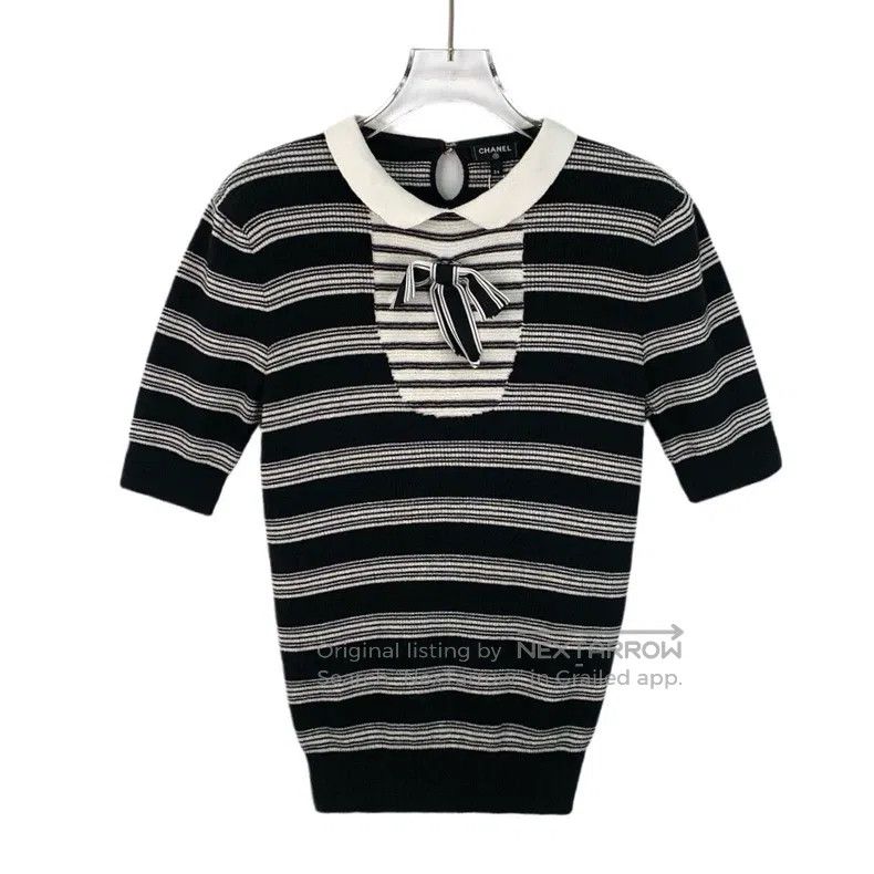 Chanel Chanel Colour-blocked striped bow decoration doll collar s Size XXS / US 00 / IT 34 - 1 Thumbnail