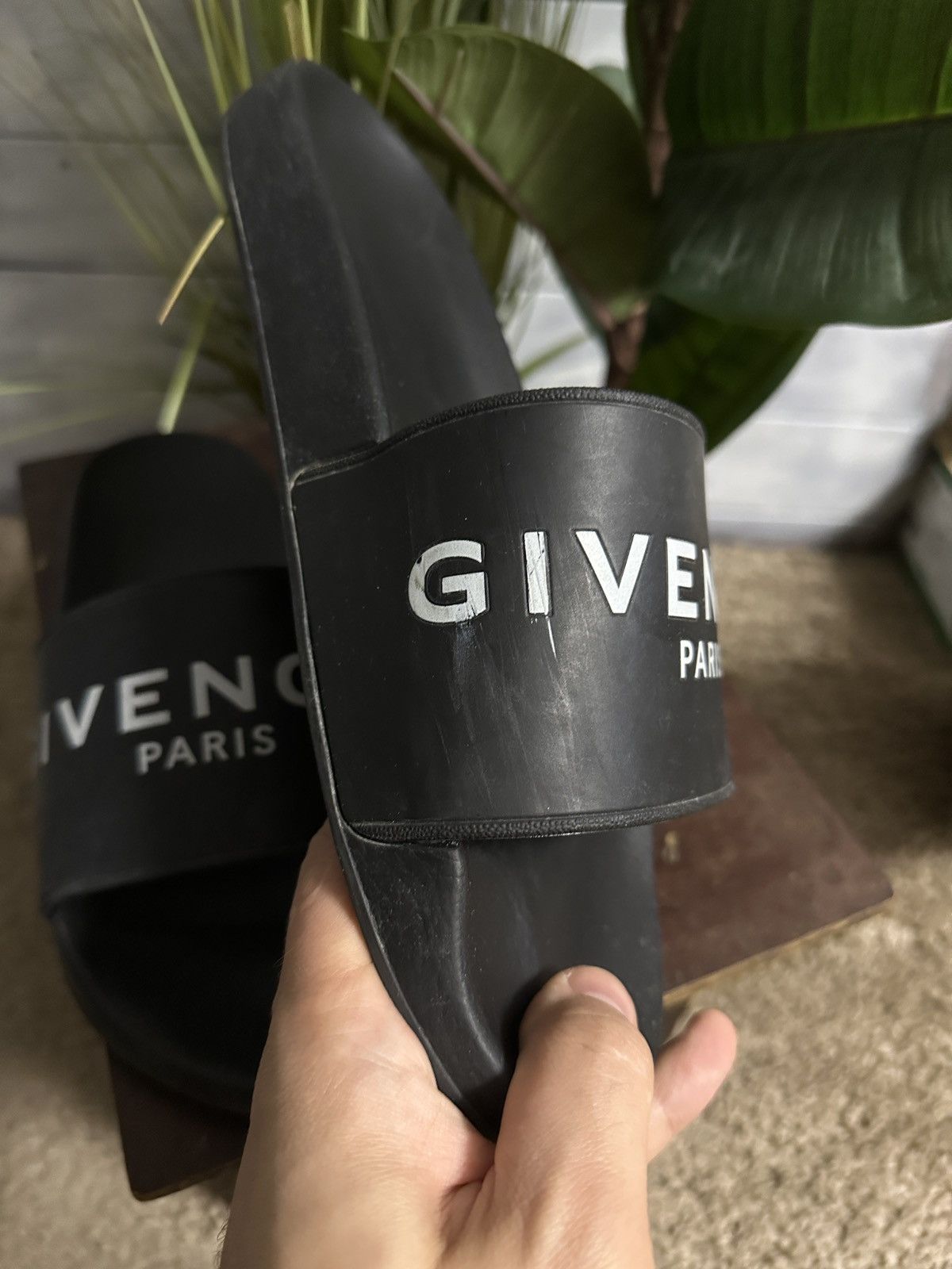 Rare Luxury Slippers Givenchy Big Logo Size 44 Color Black