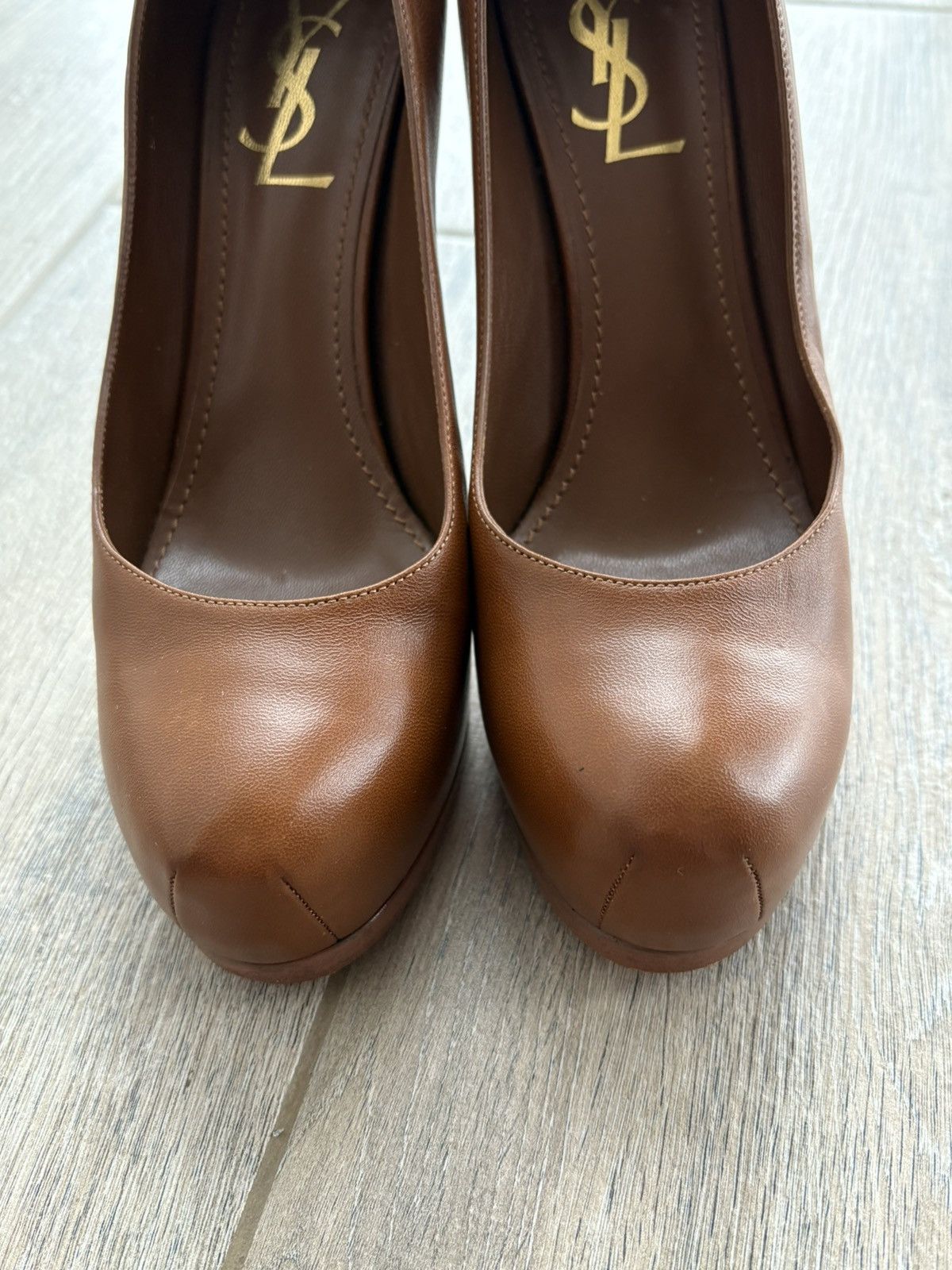 Yves Saint Laurent Yves Saint Laurent Leather Platform Pumps Brown Heels 37.5 Size US 7 / IT 37 - 3 Thumbnail