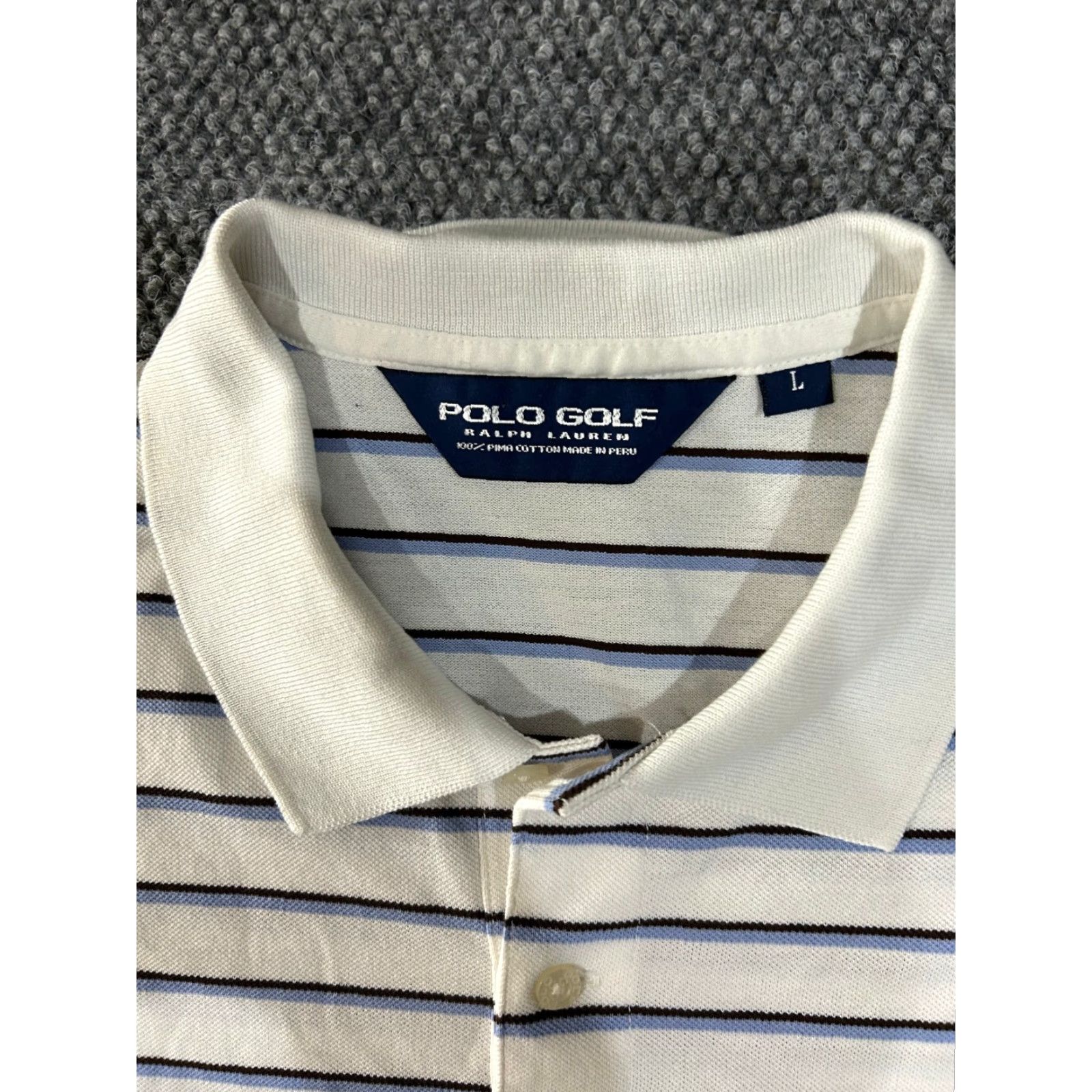 Polo Ralph Lauren Polo Ralph Lauren Polo Shirt Mens L White Blue Striped Classic Golf Shirt Size US L / EU 52-54 / 3 - 6 Thumbnail