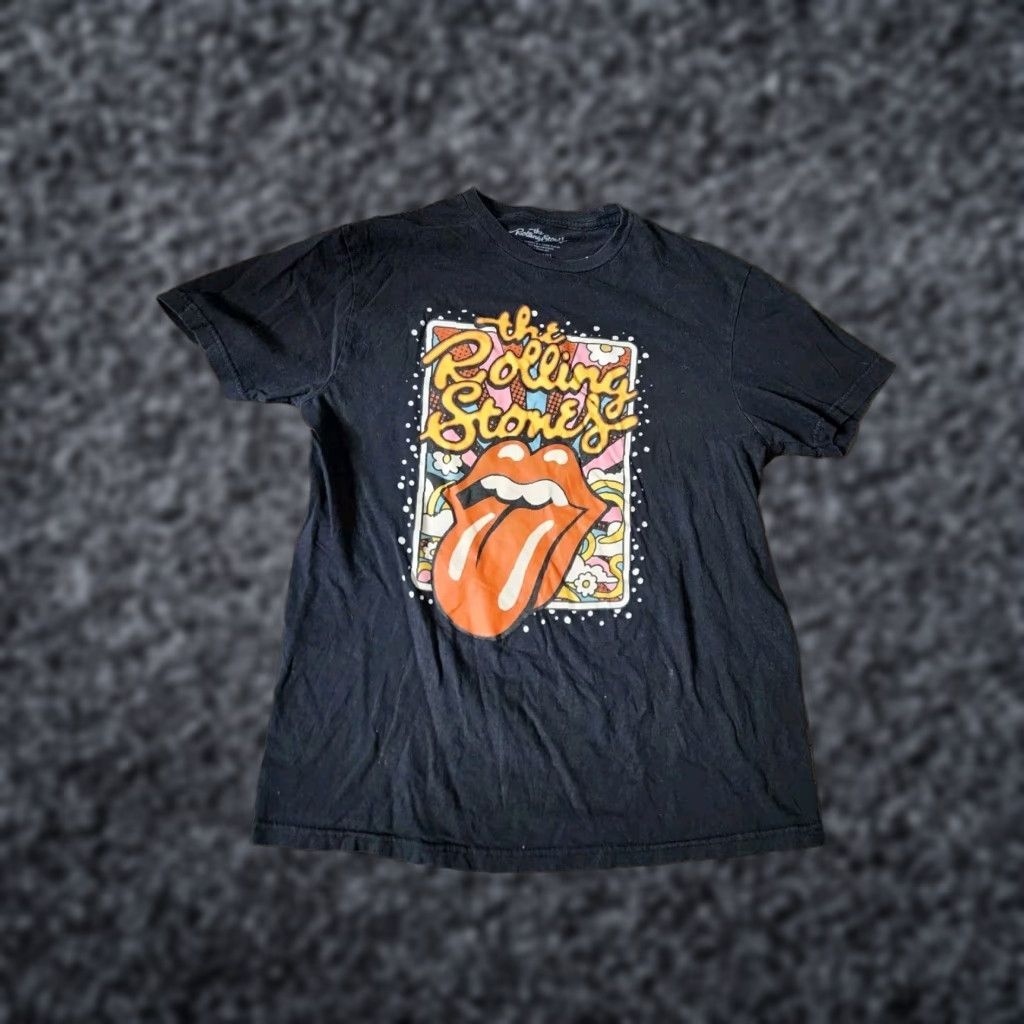 Logo 7 The Rolling Stones T-Shirt Mens M Psychedelic Logo Band Tee Black Cotton Short Sleeve Crew Neck Regular Fit Size US M / EU 48-50 / 2 - 1 Thumbnail