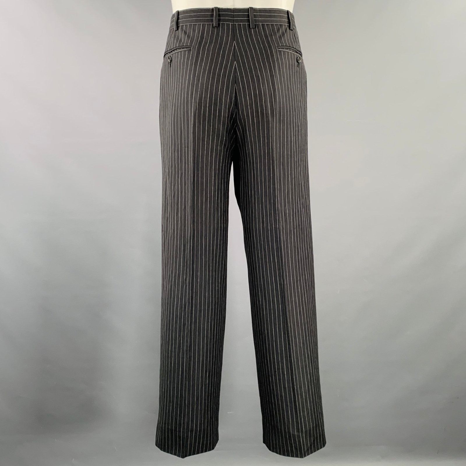 Belvest 40 Grey White Pinstripe Wool Linen Single Breasted Suit Size 40R - 5 Thumbnail