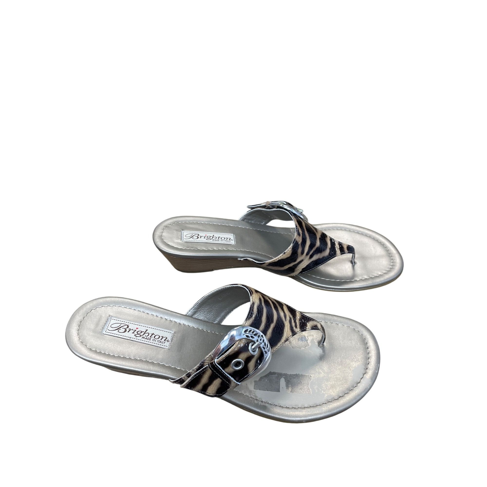 Brighton Brighton Womens Zebra Print Patent Leather Thong Sandals SZ Size US 8.5 / IT 38.5 - 4 Thumbnail