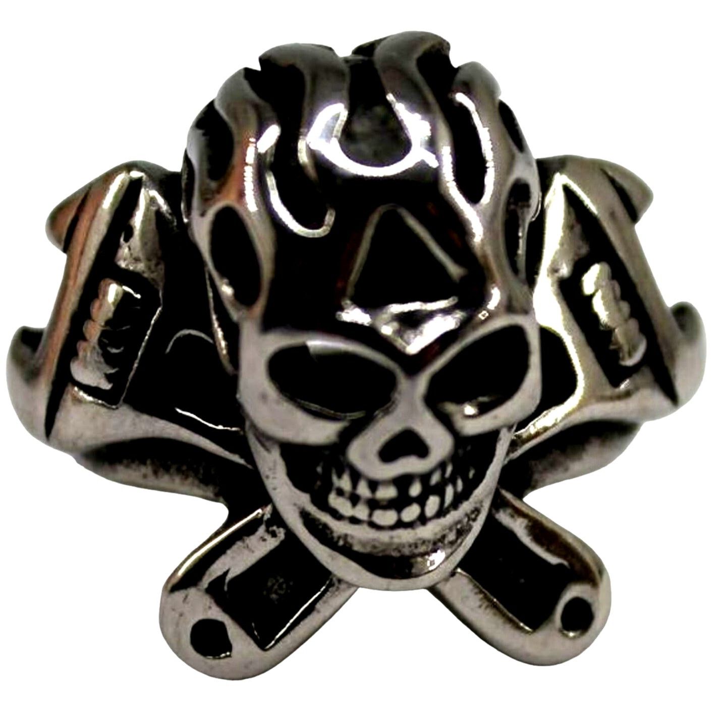 Other Scull Wrench Cross Biker Ring • Black & Silvertone • Size 11 Size ONE SIZE - 1 Thumbnail