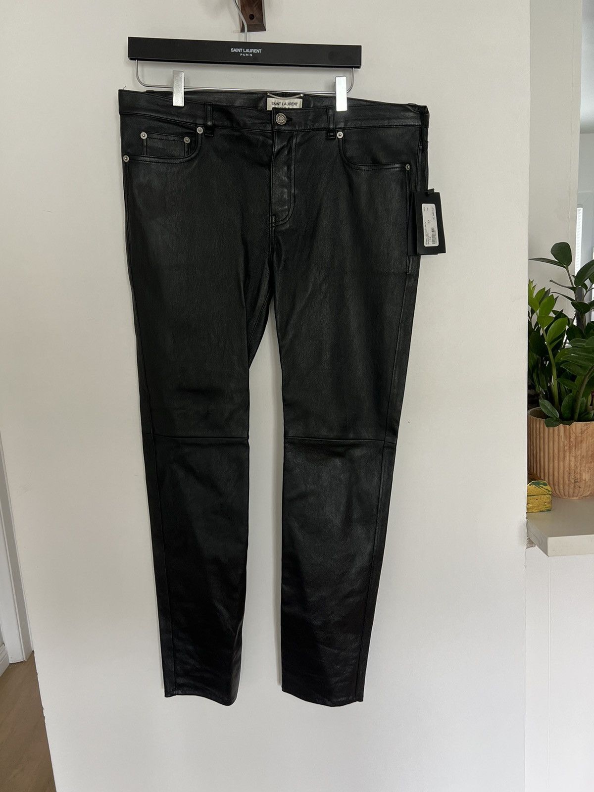 image of Saint Laurent Paris $2690 Lambskin Leather Pants in Black, Men's (Size 36)
