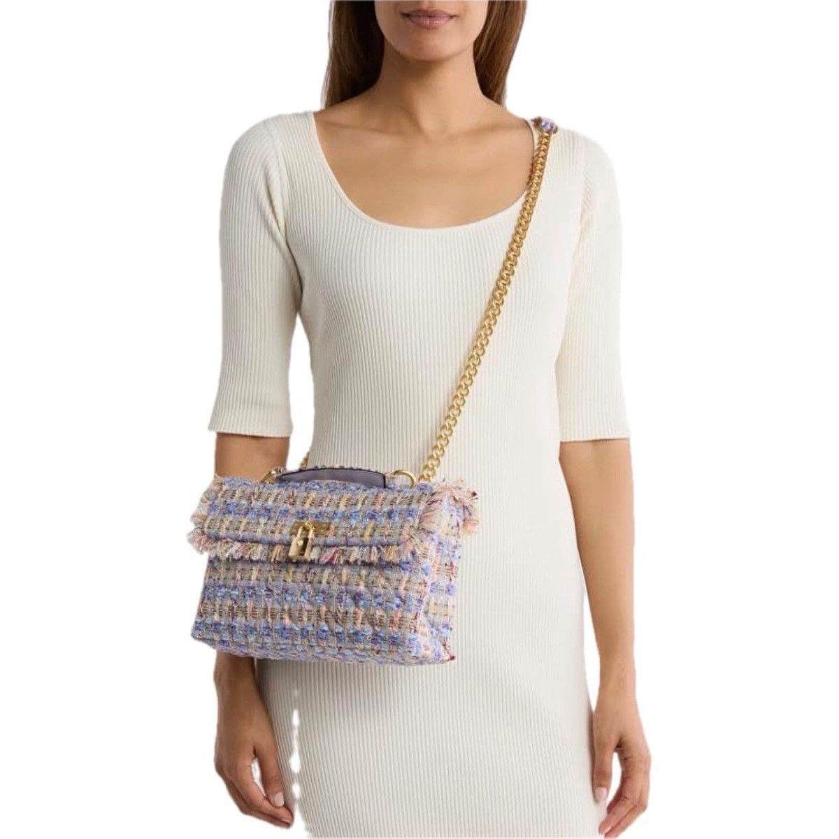 Kurt Geiger Kurt Geiger London Brixton Tweed Lock Bag Lilac NEW Shoulder Size ONE SIZE - 4 Thumbnail