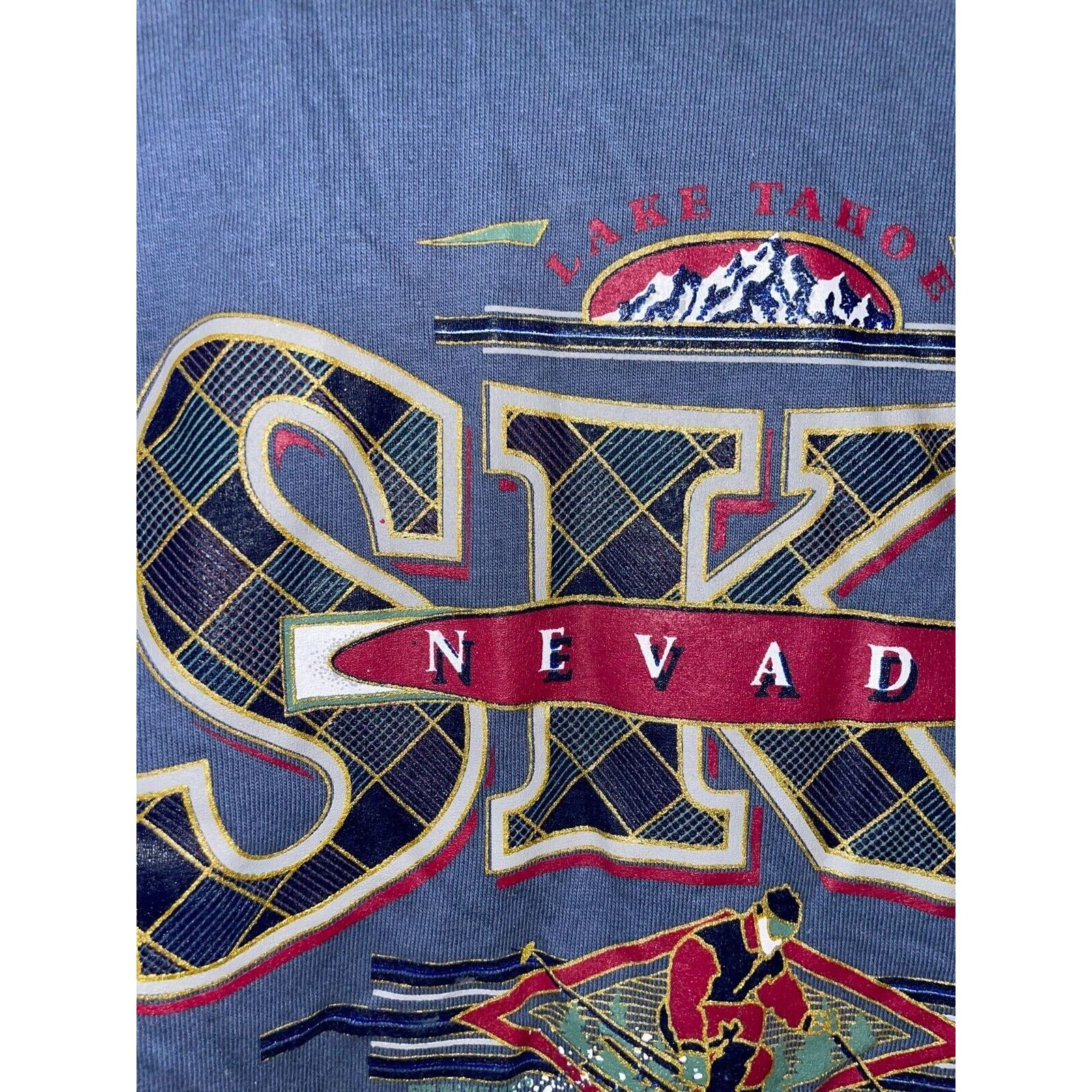 Anvil Vintage Ski Lake Tahoe Shirt Nevada Skiing Blue Tee 90s VTG Size US L / EU 52-54 / 3 - 4 Thumbnail