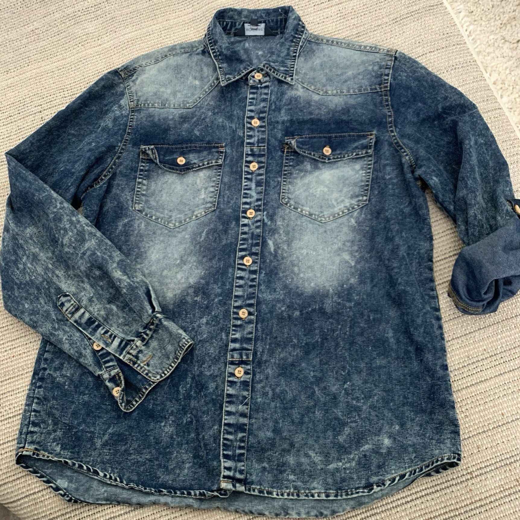 Rocawear Rocawear Shirt Mens XL Blue Acid Wash Denim Button Up Grunge 90s Vintage Y2K Cotton Polyester Size US XL / EU 56 / 4 - 6 Thumbnail