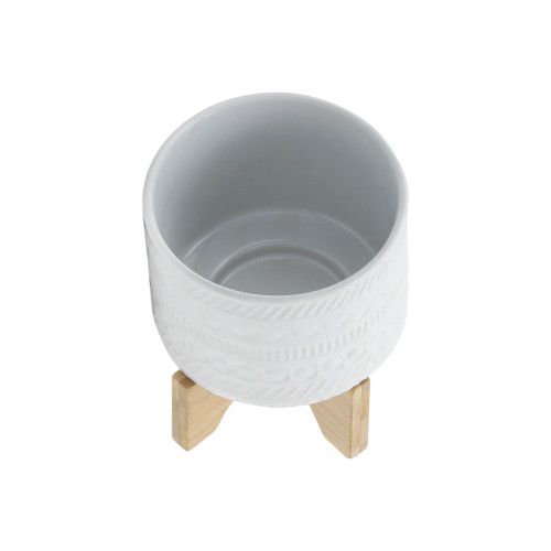 Designer × Homemade 5" TRIBAL PLANTER W/ WOOD STAND, WHITE Size US L / EU 52-54 / 3 - 5 Thumbnail