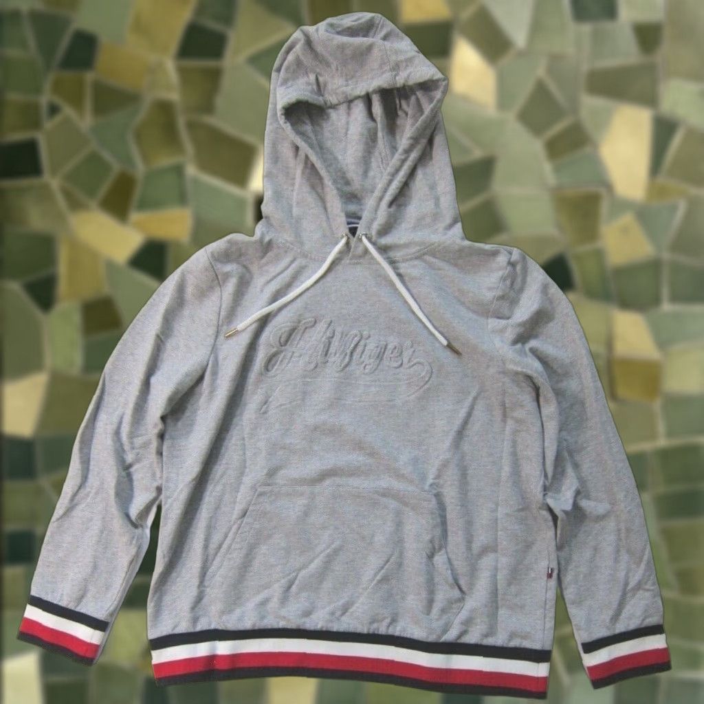 Tommy Hilfiger Tommy Hilfiger Grey Red Cotton Stretch Logo Pocket Hooded Sweatshirt Women XL Size XL / US 12-14 / IT 48-50 - 1 Thumbnail