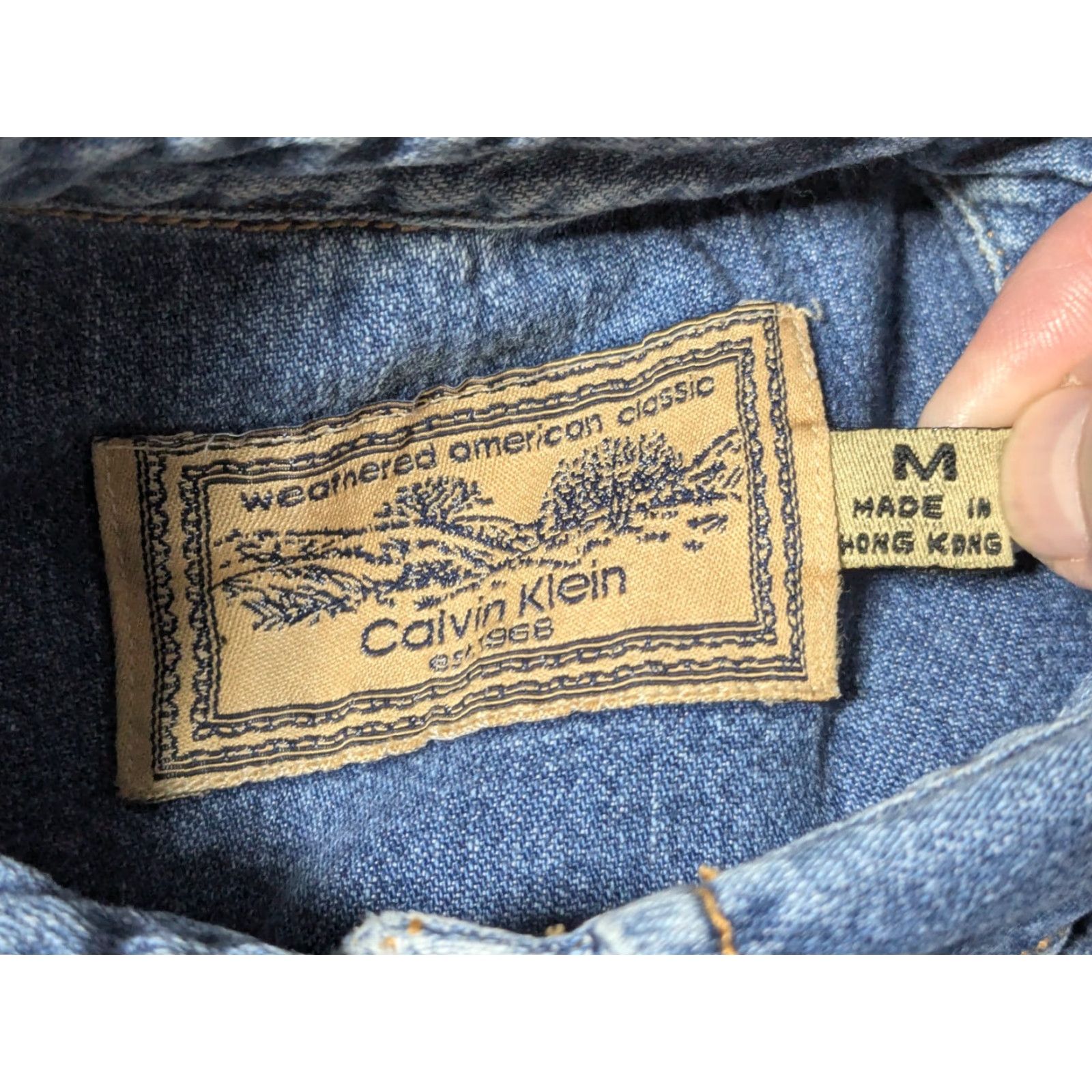 Calvin Klein VINTAGE CALVIN KLEIN Denim Shirt Womens Medium Blue 80s Western Button-Up Size M / US 6-8 / IT 42-44 - 6 Thumbnail