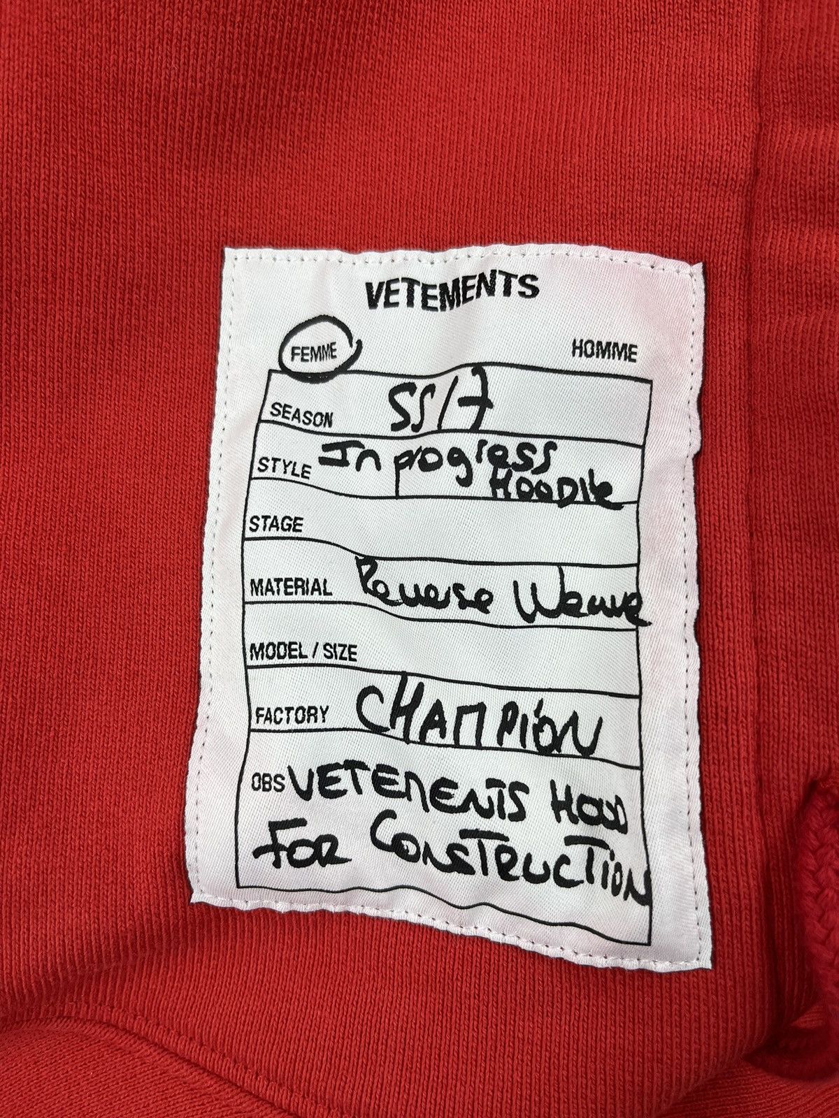 Champion × Vetements SS17 Vetements In Progress Distressed Champion Hoodie Size US S / EU 44-46 / 1 - 6 Thumbnail
