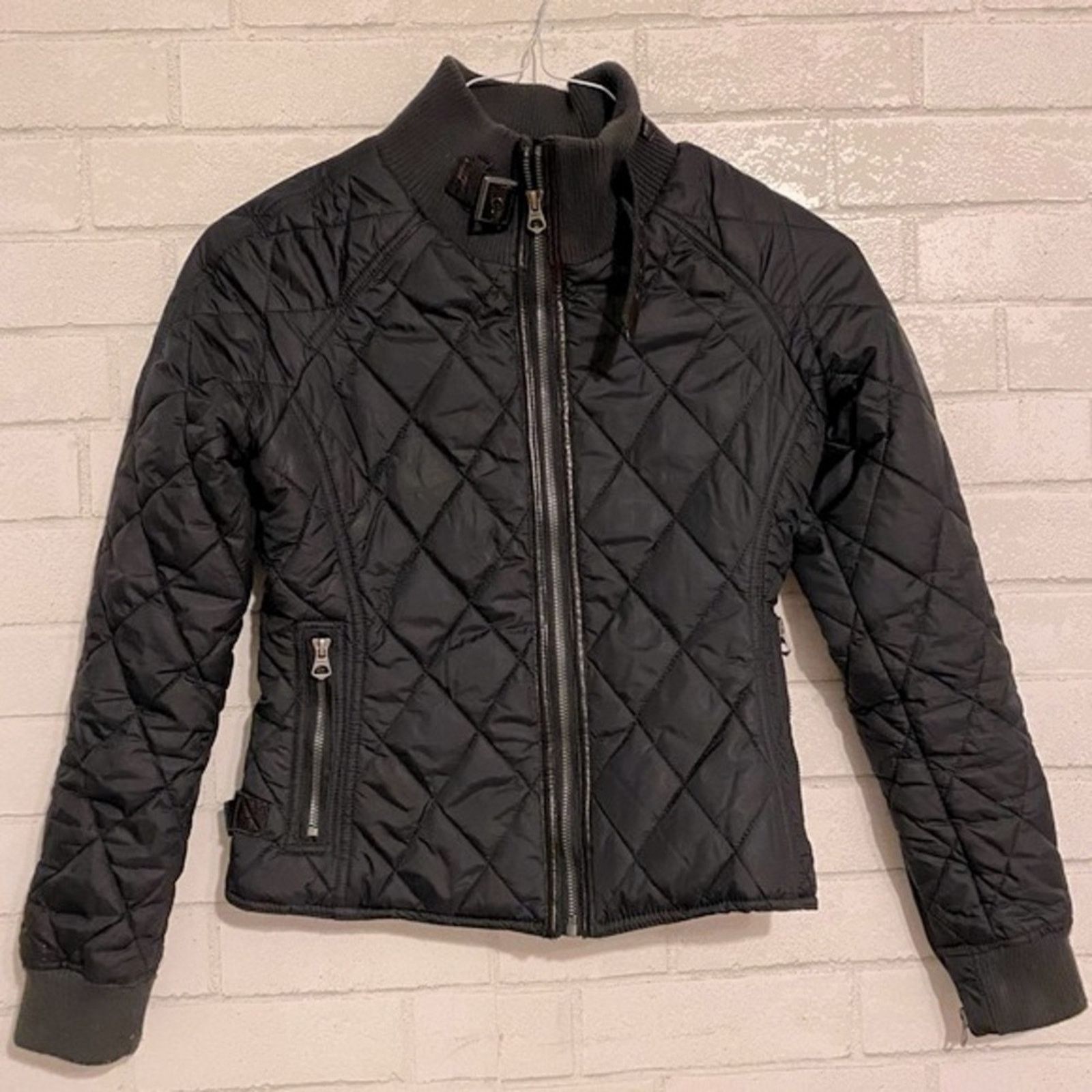 Schott Schott NYC Women’s XS Blk Quilted Nylon Leather Moto Jacket Size XS / US 0-2 / IT 36-38 - 3 Thumbnail