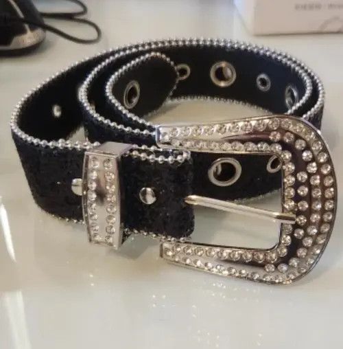 Leather Asakawa x Kamon Rhinestone PU Leather Belt Size ONE SIZE - 3 Thumbnail