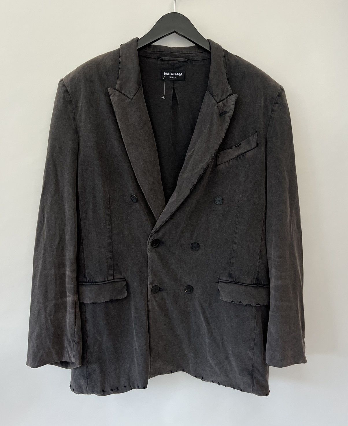 Balenciaga Distressed Double-Breasted Cotton-Jersey Blazer Size US XS / EU 42 / 0 - 1 Thumbnail
