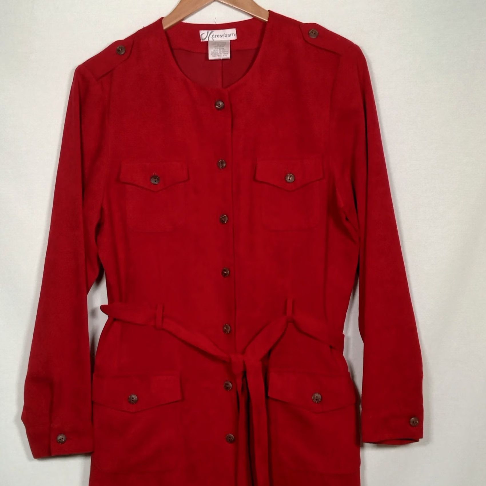 Vintage VINTAGE Dressbarn Dress Shirt Womens 14 Red Microsuede Long Sleeve Button Up Belted Office Wear Size XL / US 12-14 / IT 48-50 - 5 Thumbnail