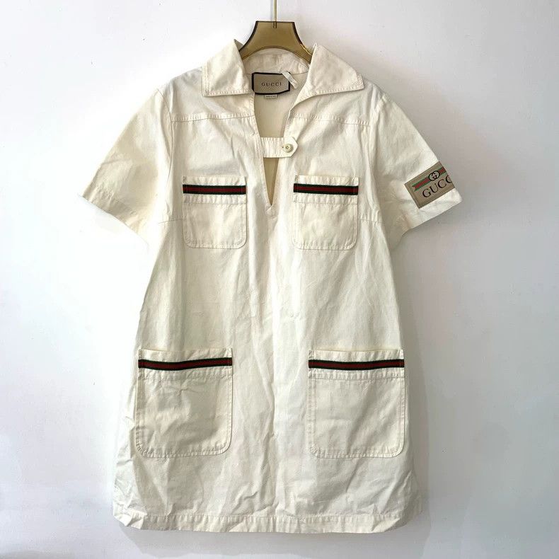 GucciBeige short-sleeved lapel workwear dress 2503-Nextarro