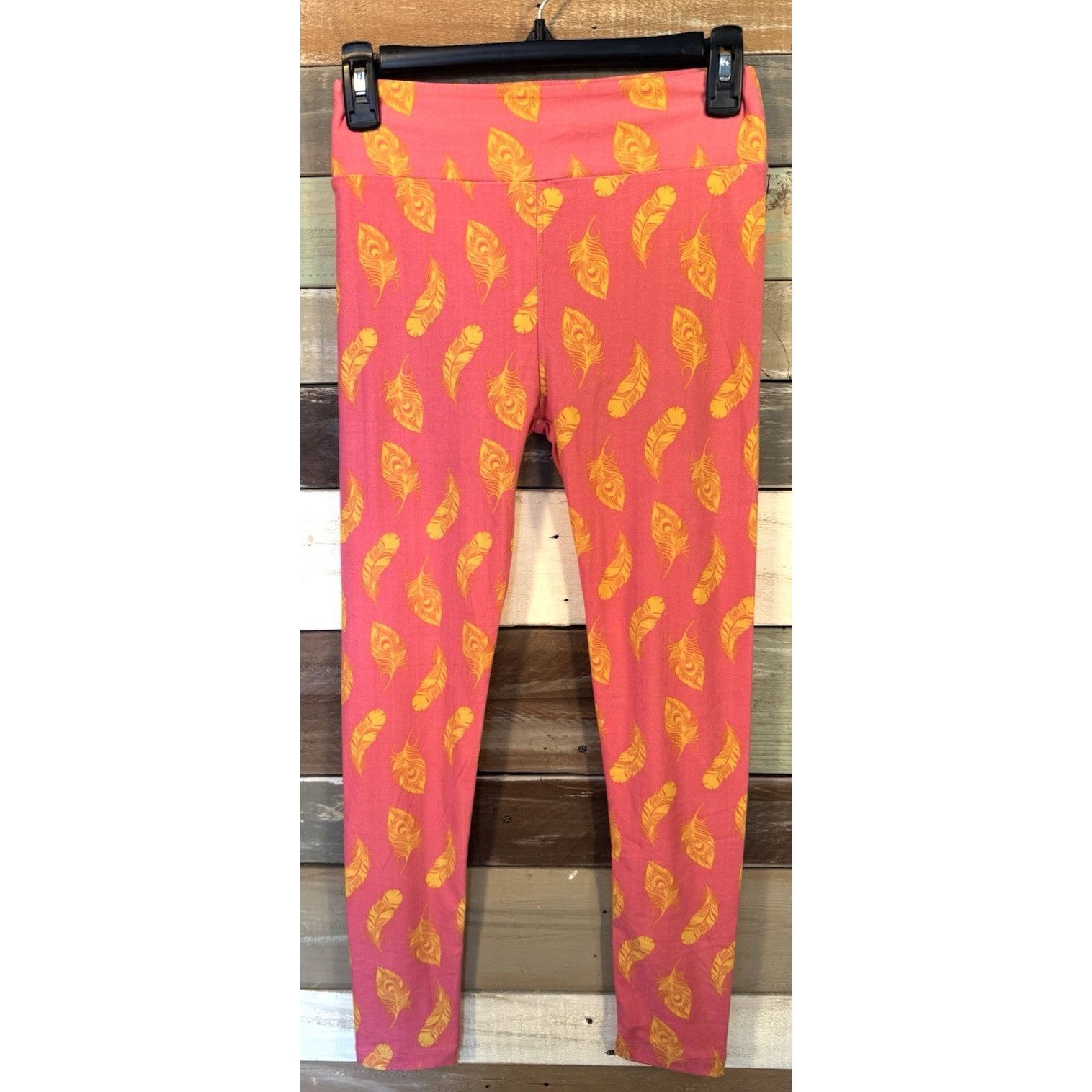 Other LuLaRoe Leggings OS One Size Pink Peacock Feathers Gently Us Size 29" - 1 Thumbnail