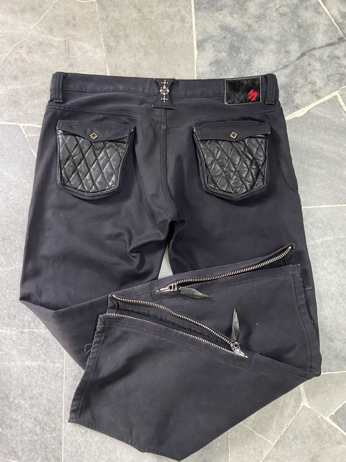 Japanese Brand SKULL FLIGHT Type2 Stretch Leather Pocket Flare Jeans Size US 35 - 2 Thumbnail