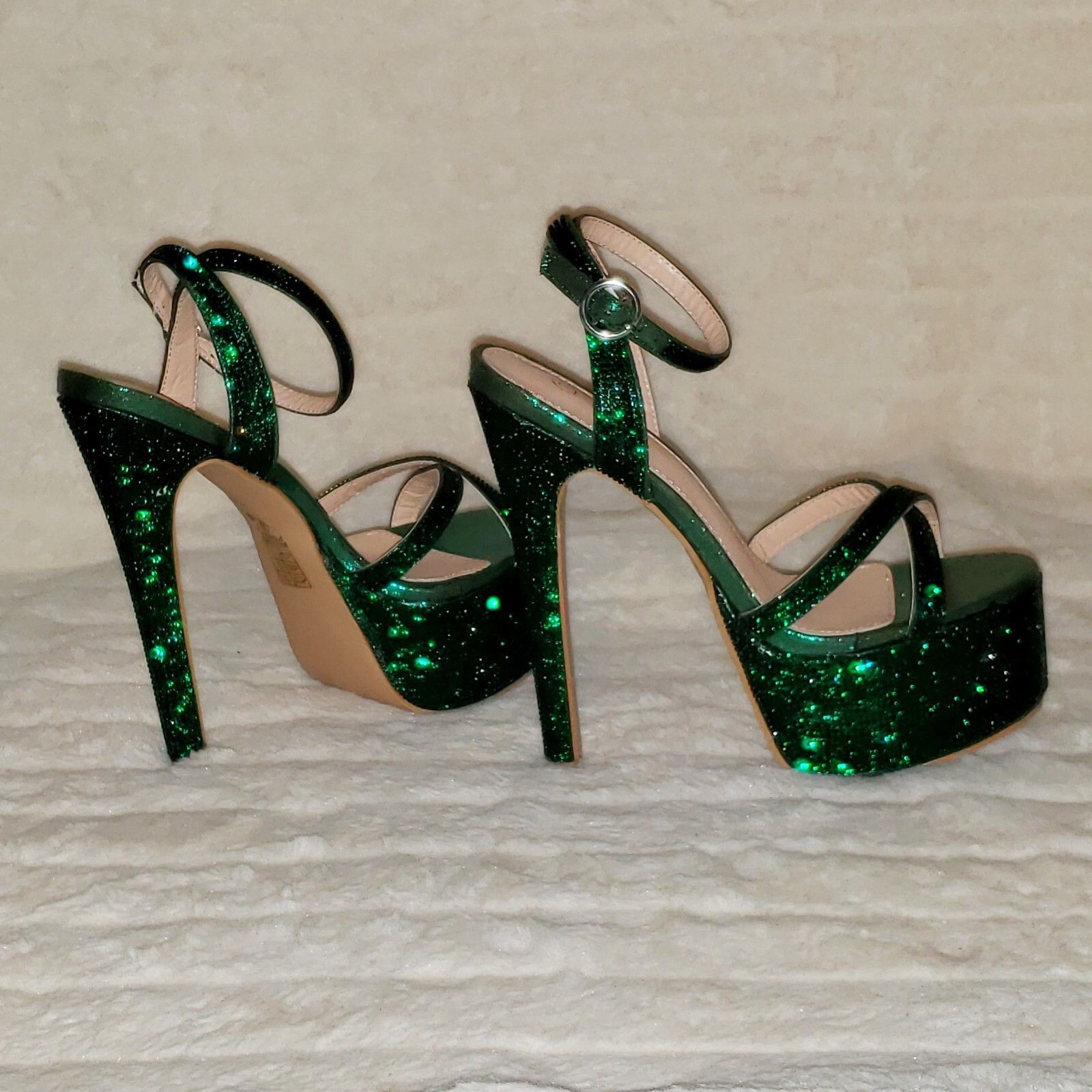 Other Bejeweled Emerald Green Sparkling Rhinestone Platform 6.5" H Size US 10 / IT 40 - 8 Thumbnail