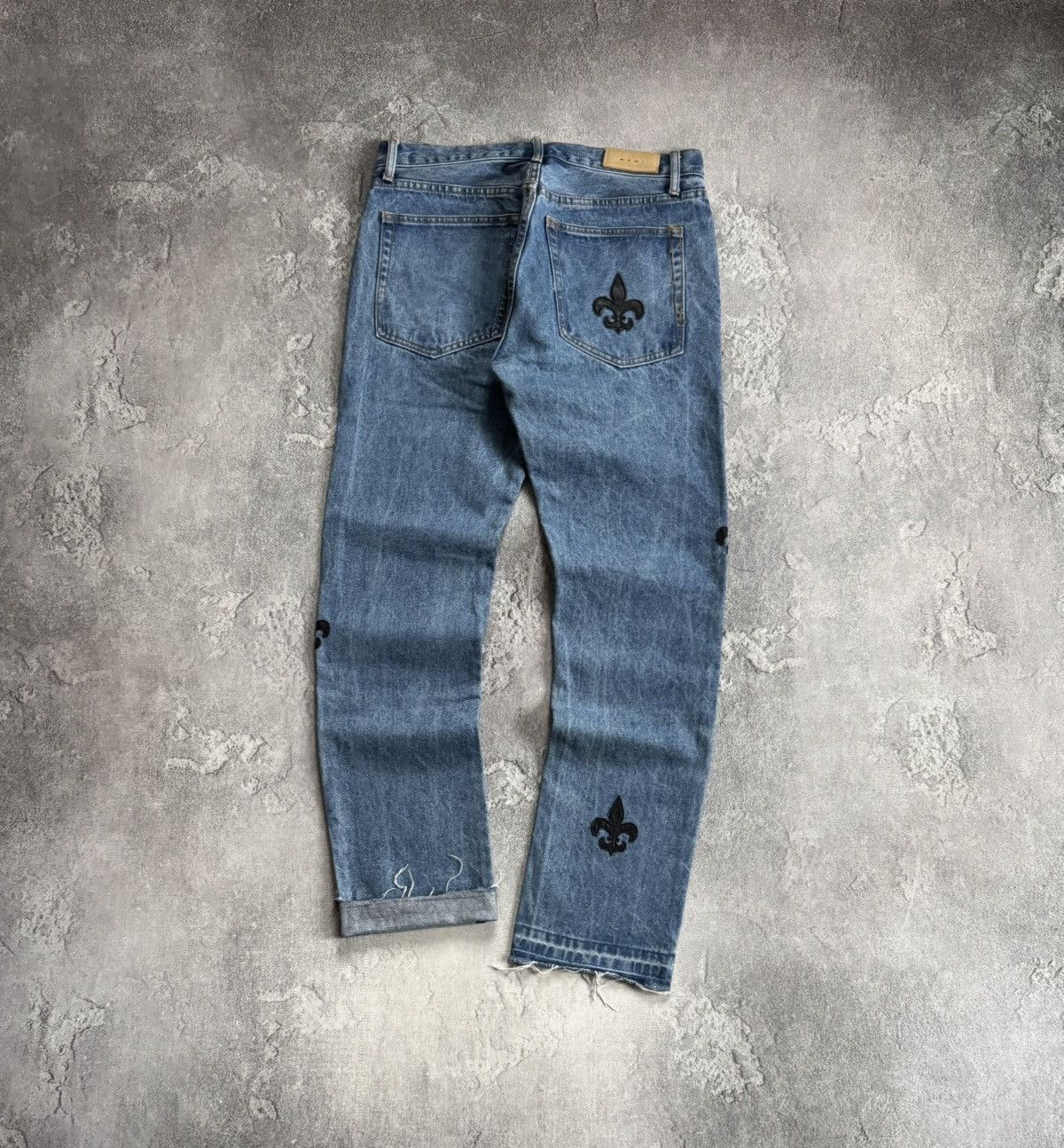 MNML MNML 34size blue denim pants jeans trousers leather inserts Size US 34 / EU 50 - 1 Thumbnail