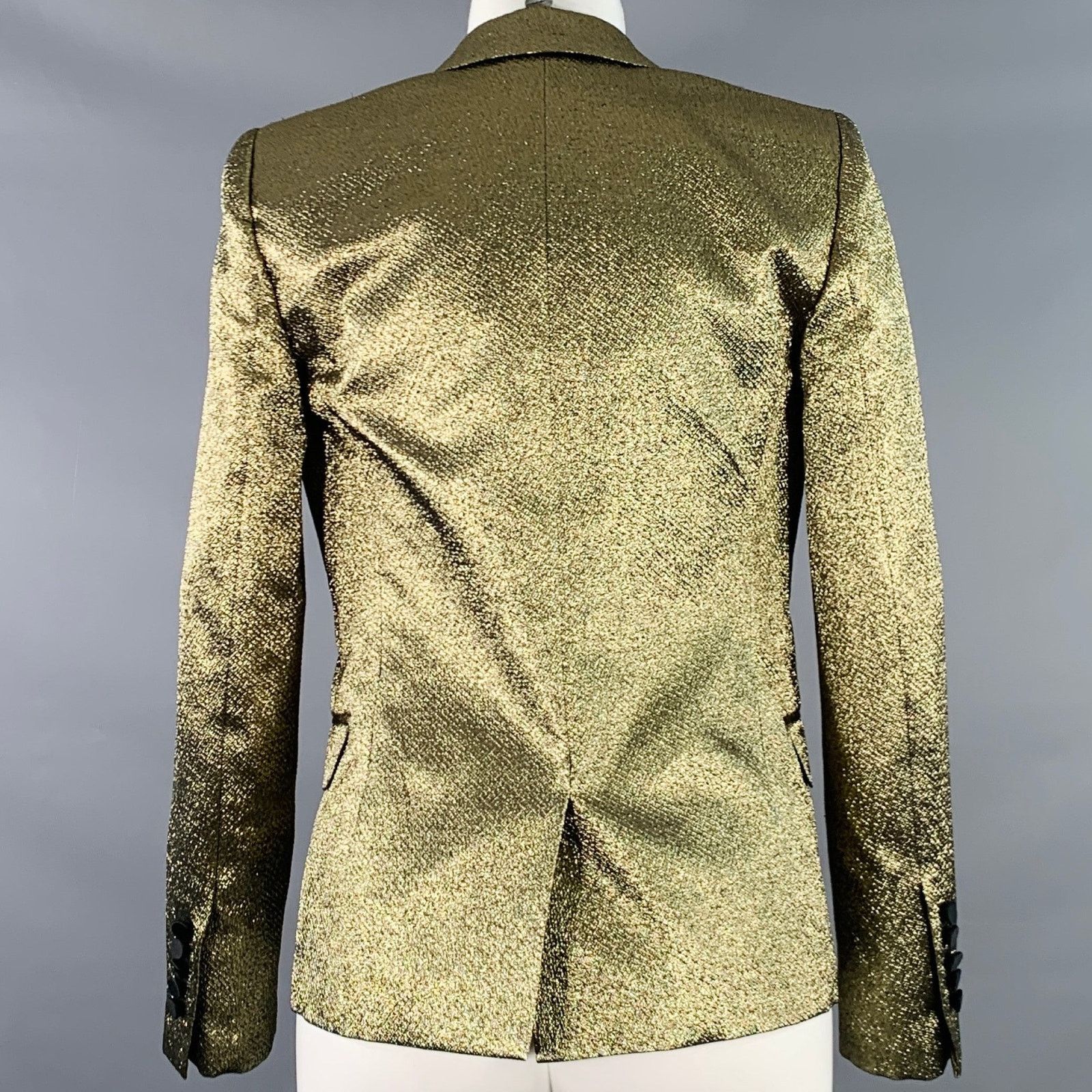 Saint Laurent Paris 4 Gold Black Polyester Blend Tuxedo Jacket Blazer Size S / US 4 / IT 40 - 3 Thumbnail