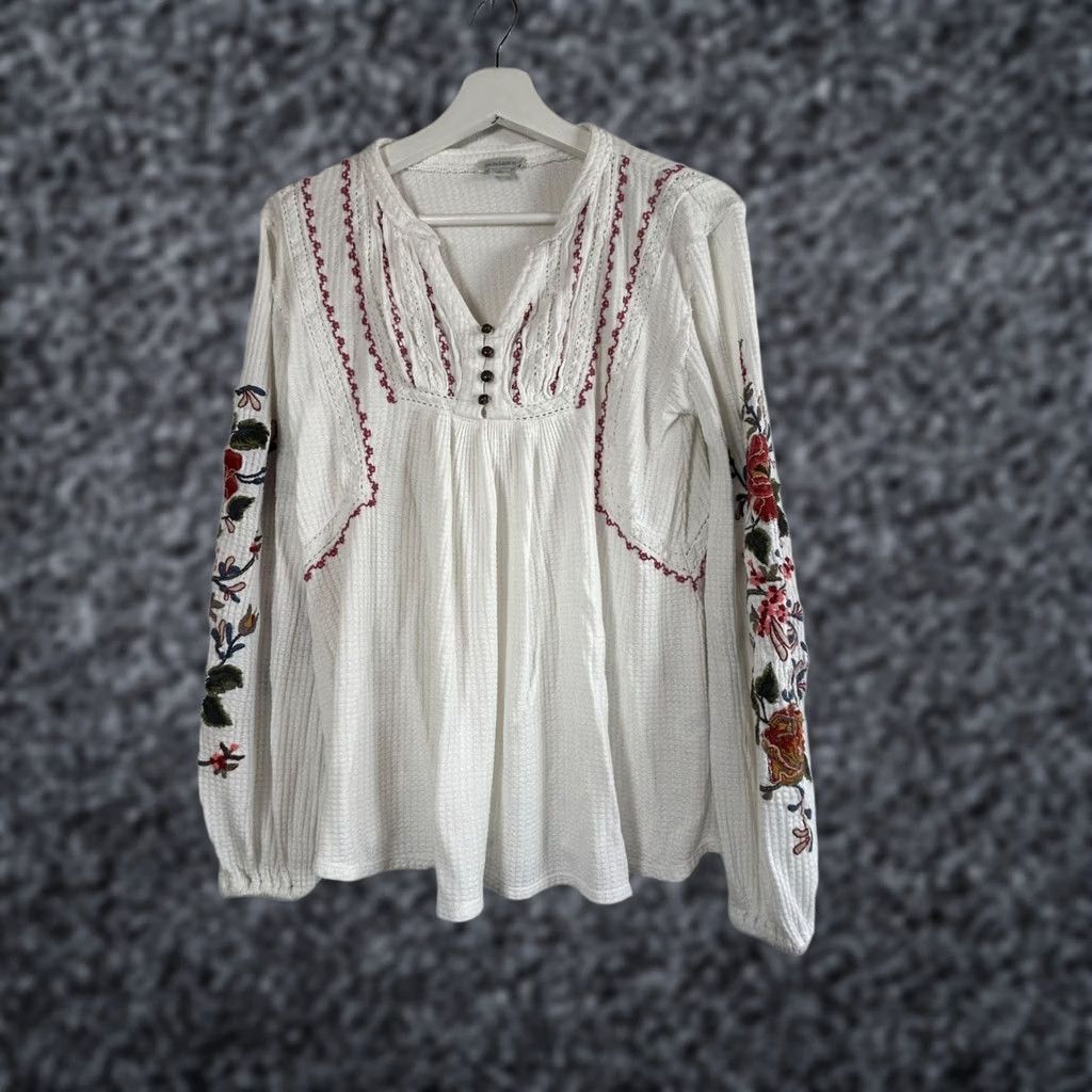Vintage Sundance Womens White Embroidered Peasant Blouse Top Medium Boho Size M / US 6-8 / IT 42-44 - 1 Thumbnail