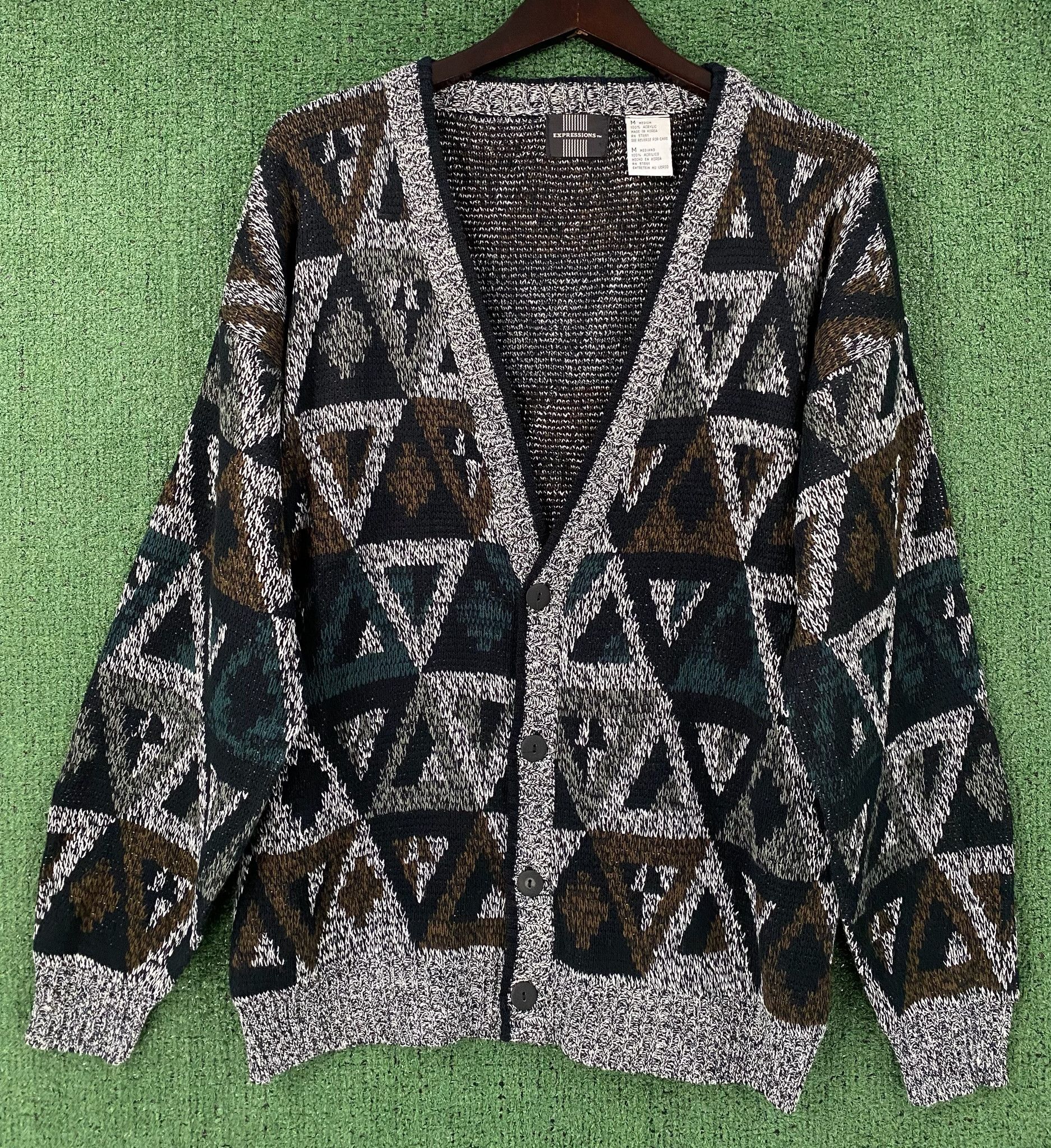 Vintage 80’s Expressions Patterned Cardigan Sweater Men’s Size XL Size US XL / EU 56 / 4 - 1 Thumbnail