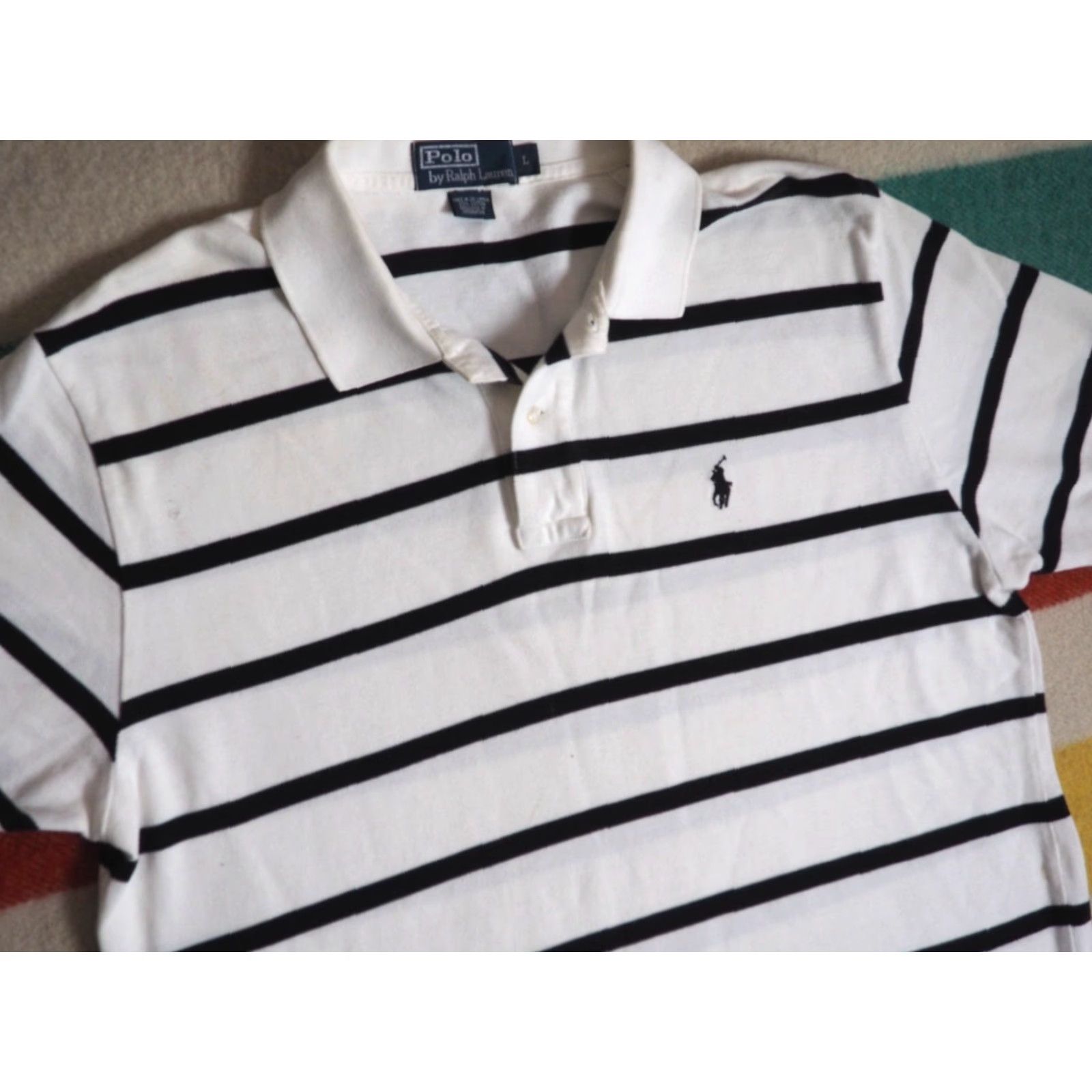 Polo Ralph Lauren VTG Polo Ralph Lauren Polo Shirt White Black Striped Horse Pony Logo Mens L 90s Vintage Casual Shirt Size US L / EU 52-54 / 3 - 2 Thumbnail