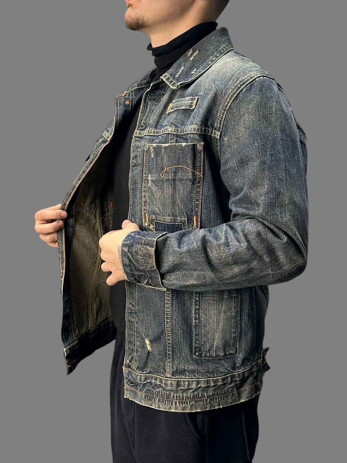 Diesel G-Star Raw Denim Jacket Distressed Workwear 2000s Size US L / EU 52-54 / 3 - 3 Thumbnail