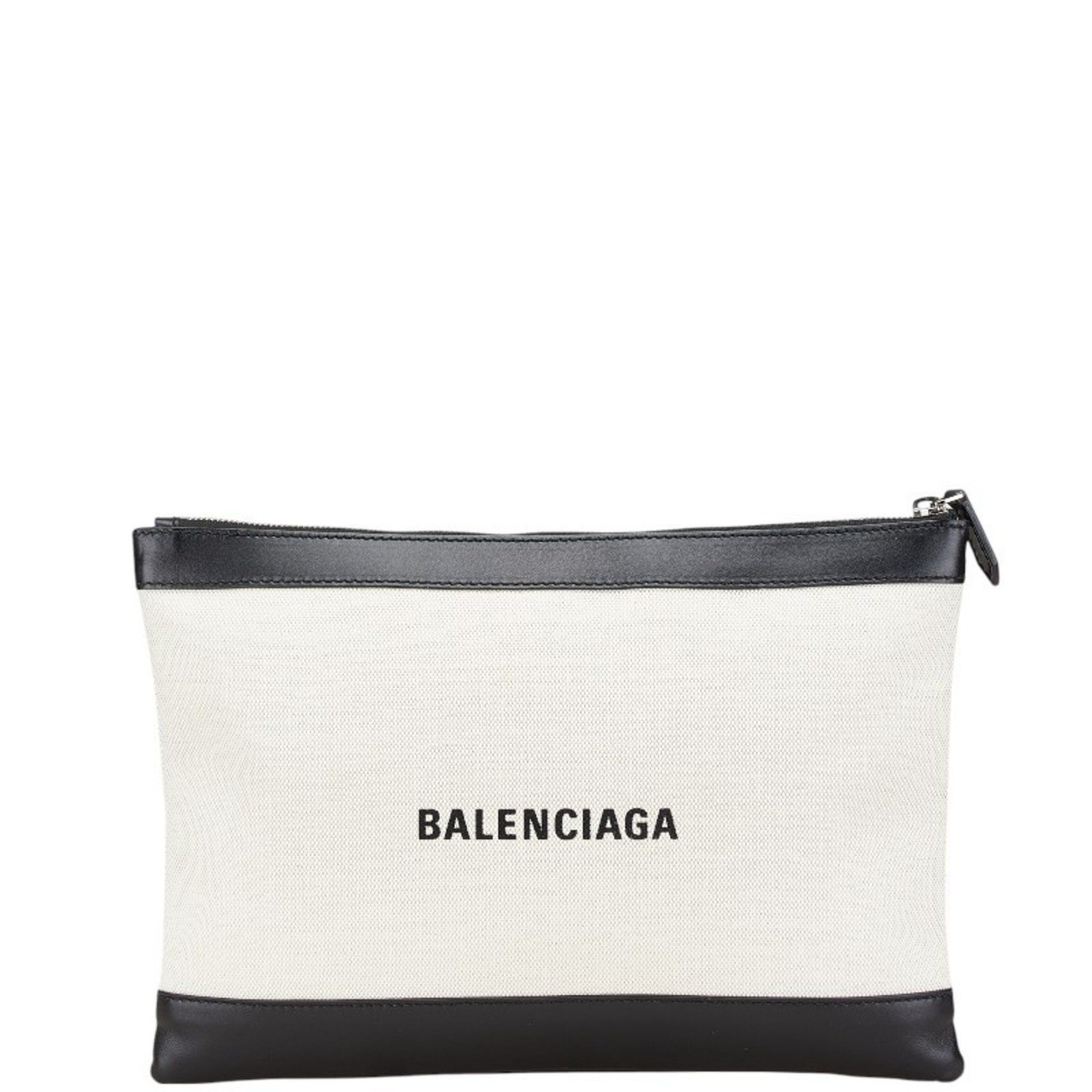 Balenciaga Balenciaga Navy Clip M Clutch Bag 373834 Beige Black Canvas Leather Women's BALENCIAGA Size ONE SIZE - 1 Thumbnail