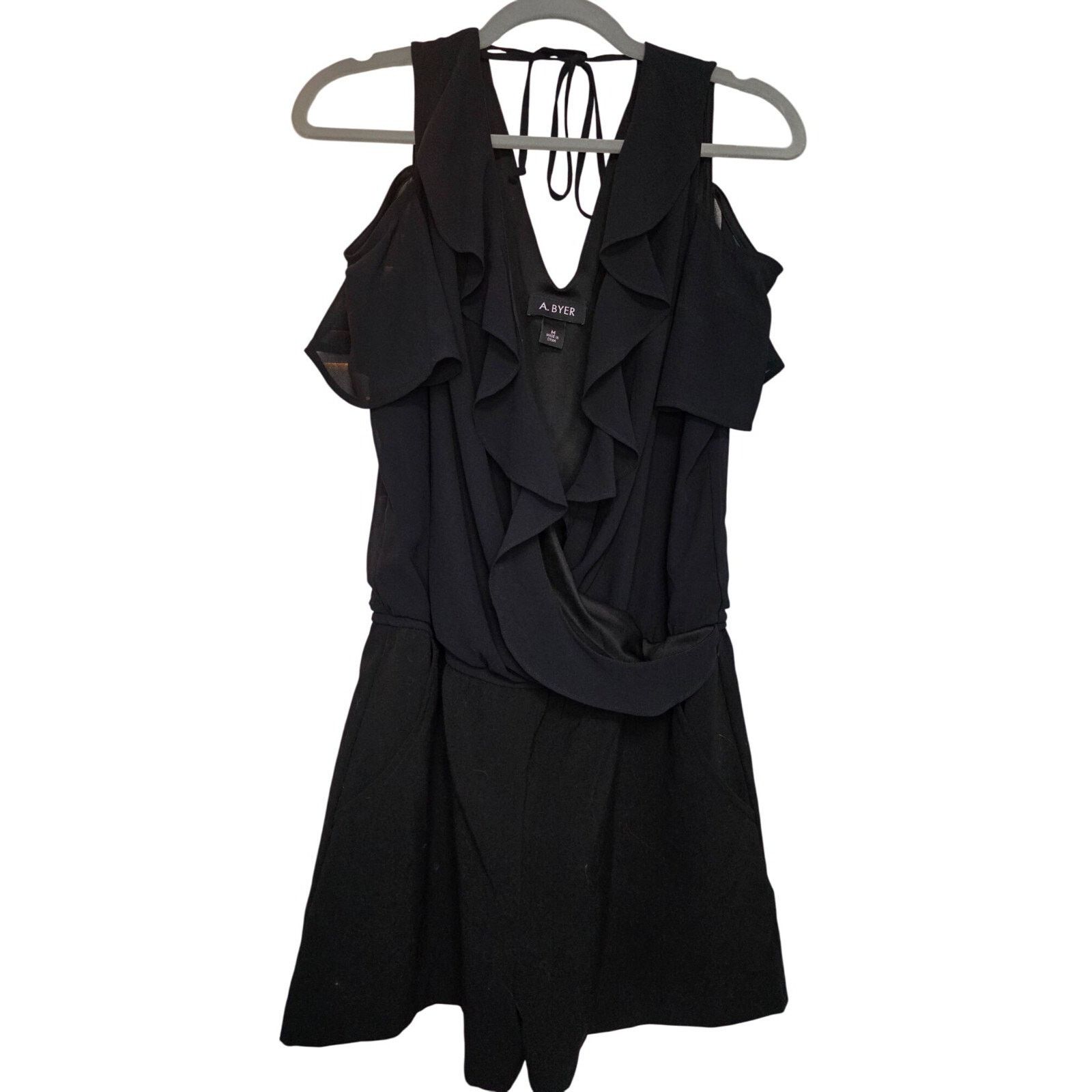 & Other Stories A. Byer Black Ruffled Cold Shoulder Romper Womens Size S Size 26" / US 2 / IT 38 - 1 Thumbnail