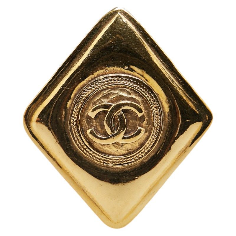 Chanel Chanel Chanel Coco Mark Rhombus Motif Brooch Gold Plated Metal Brooch in Great Condition Size ONE SIZE - 1 Thumbnail