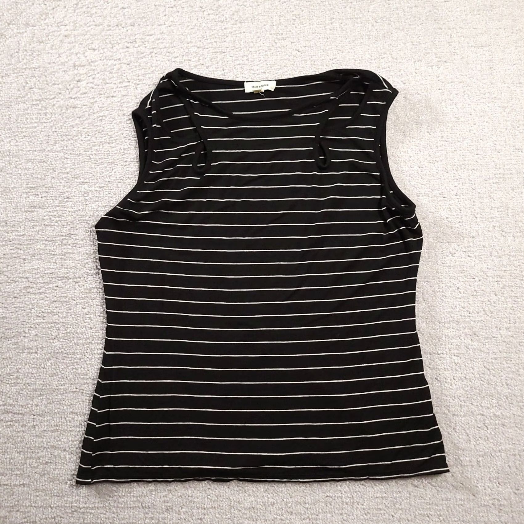 Vintage Max Studio Womens Tank Top M Black White Striped Cutout Stretch Shirt Size M / US 6-8 / IT 42-44 - 2 Thumbnail