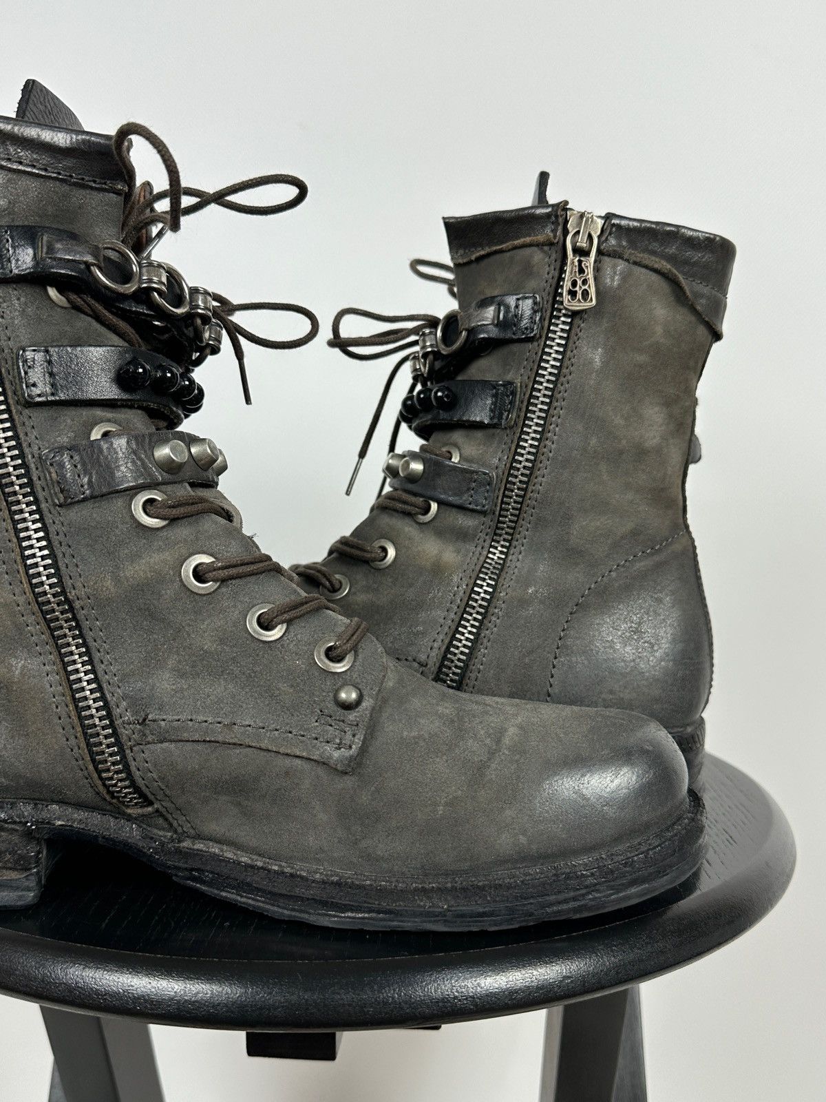 A.S.98 A.S.98. Airstep Grey Leather Biker Ankle Boots Size US 8 / IT 38 - 18 Thumbnail