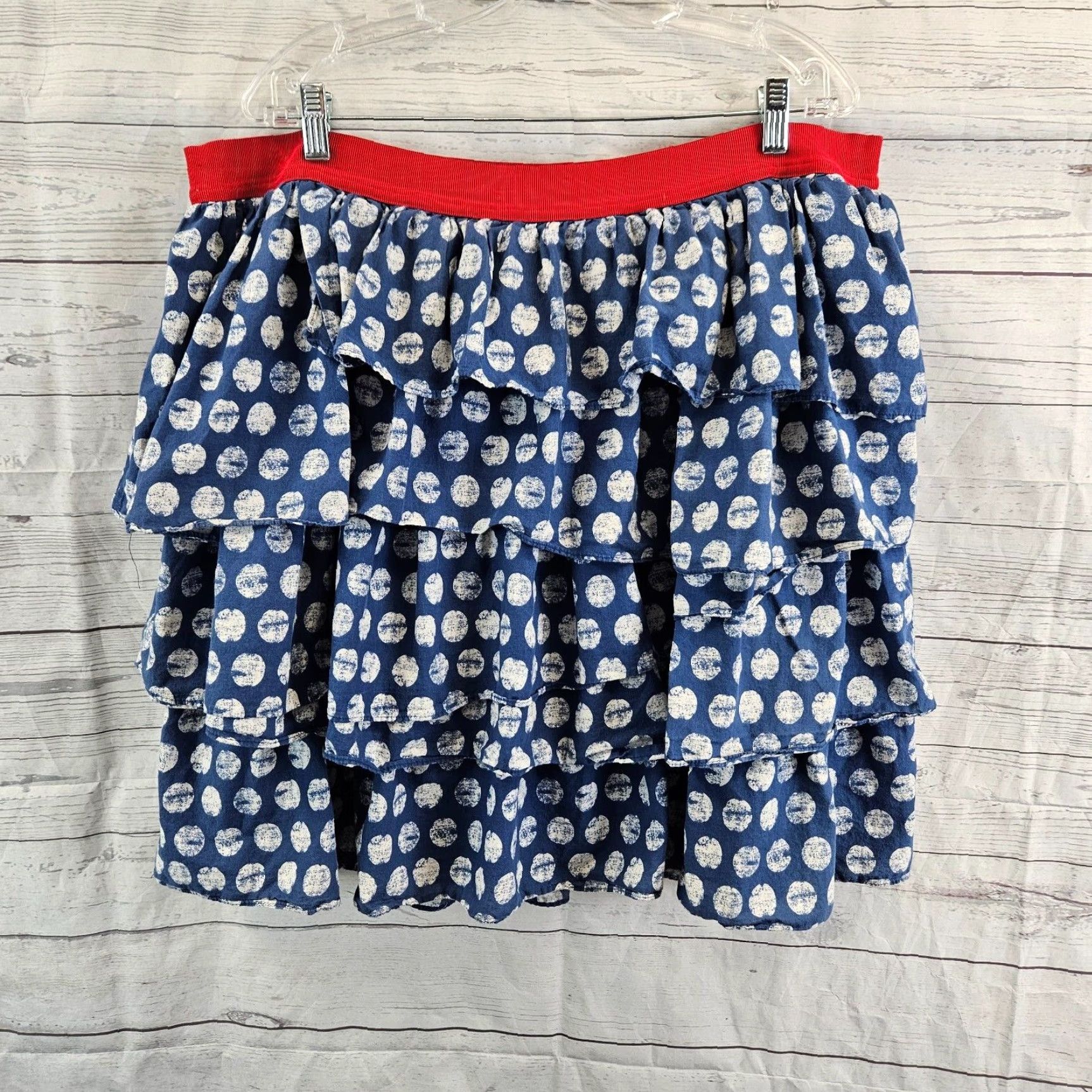 Vintage Lane Bryant Skirt Womens Plus 22/24 Blue White Polka Dot Layered Cotton Pull On A-Line Short Women Size 40" / US 18 - 2 Thumbnail