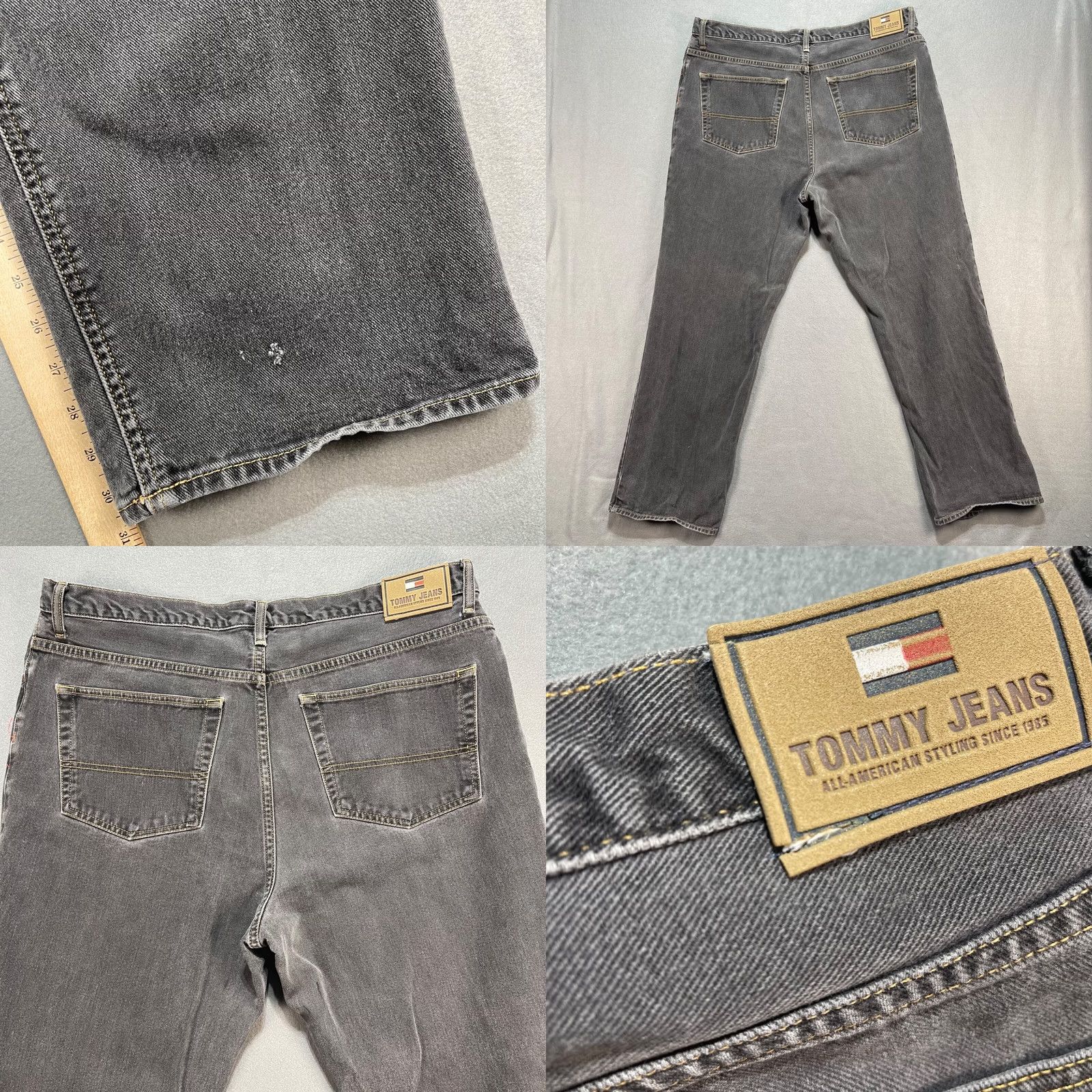 Tommy Hilfiger VINTAGE Tommy Jeans Mens Jeans 42x32 Black Distressed Grunge Baggy 2002 Denim/Denim Jeans 5-Pocket Mens Distressed Grunge 2002 Size US 42 / EU 58 - 8 Thumbnail