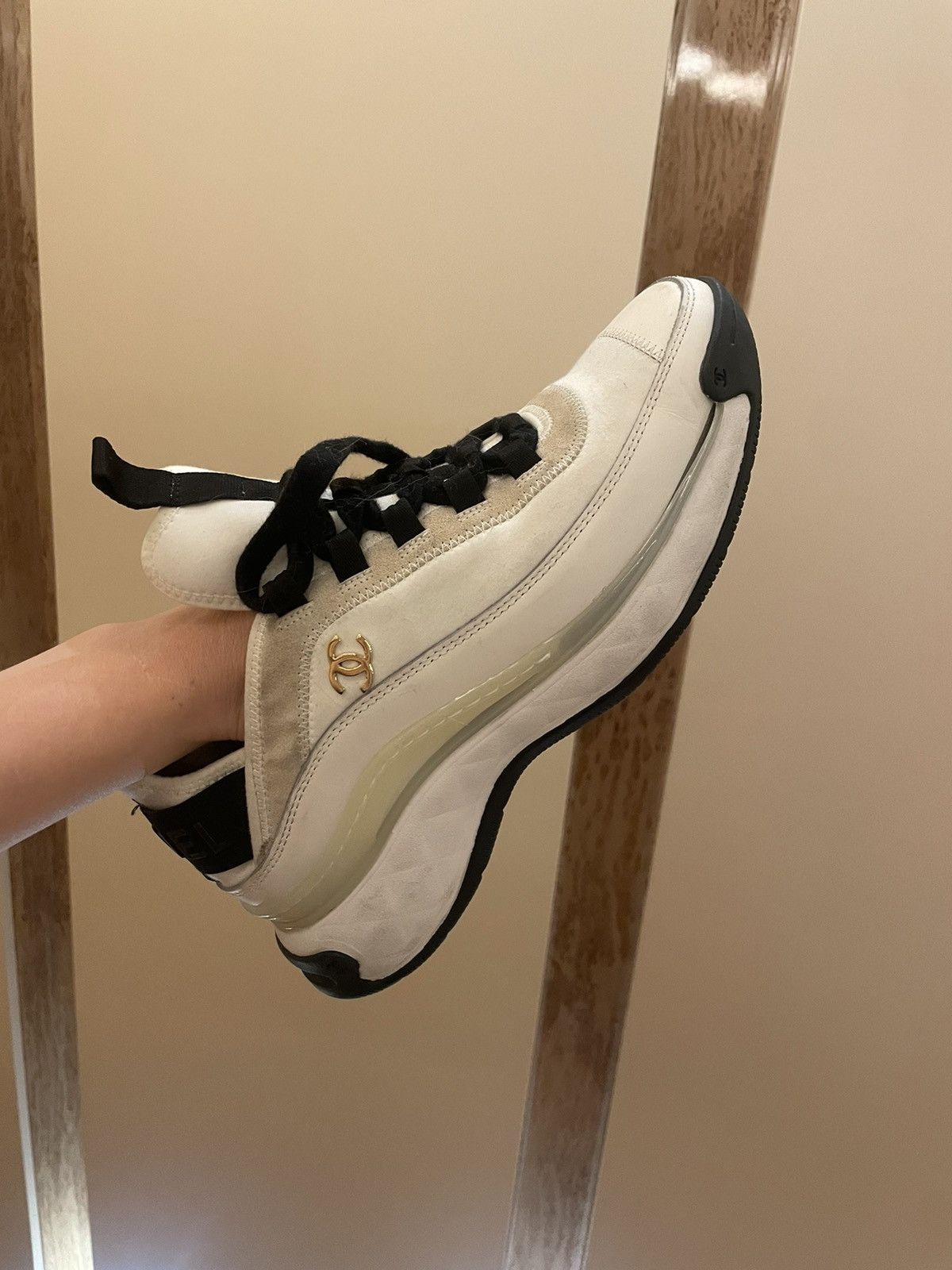 triple white chanel sneakers